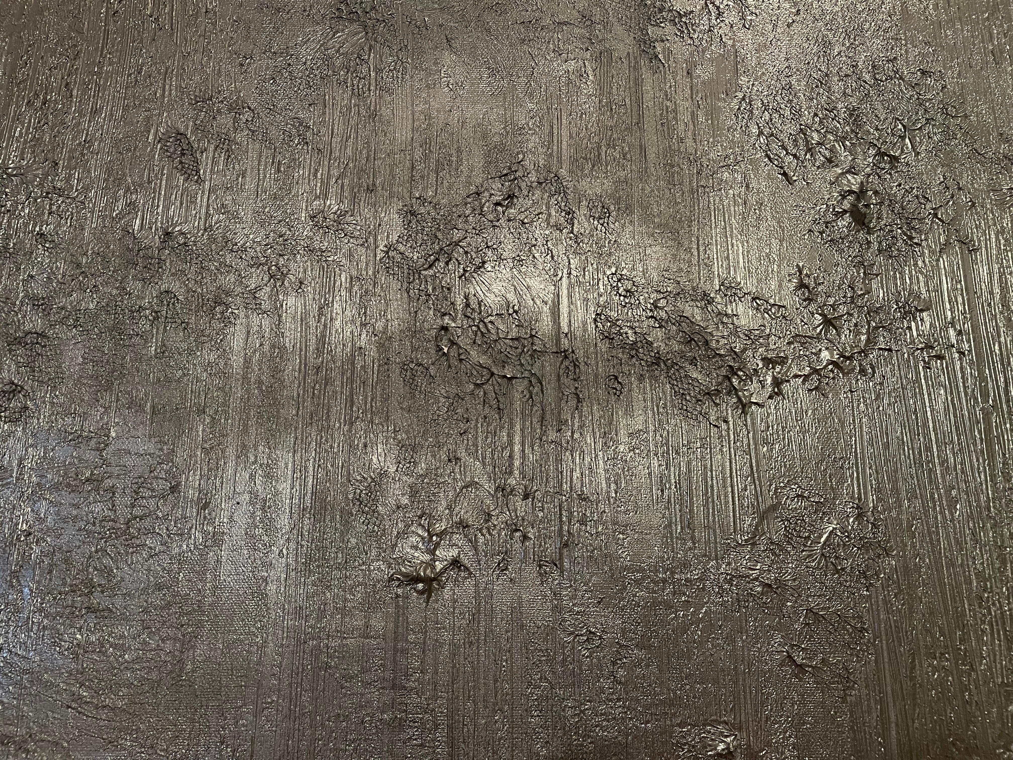 ‘Untitled’ Contemporary Metallic Grey Abstract Mixed Media By Frida 2021 1