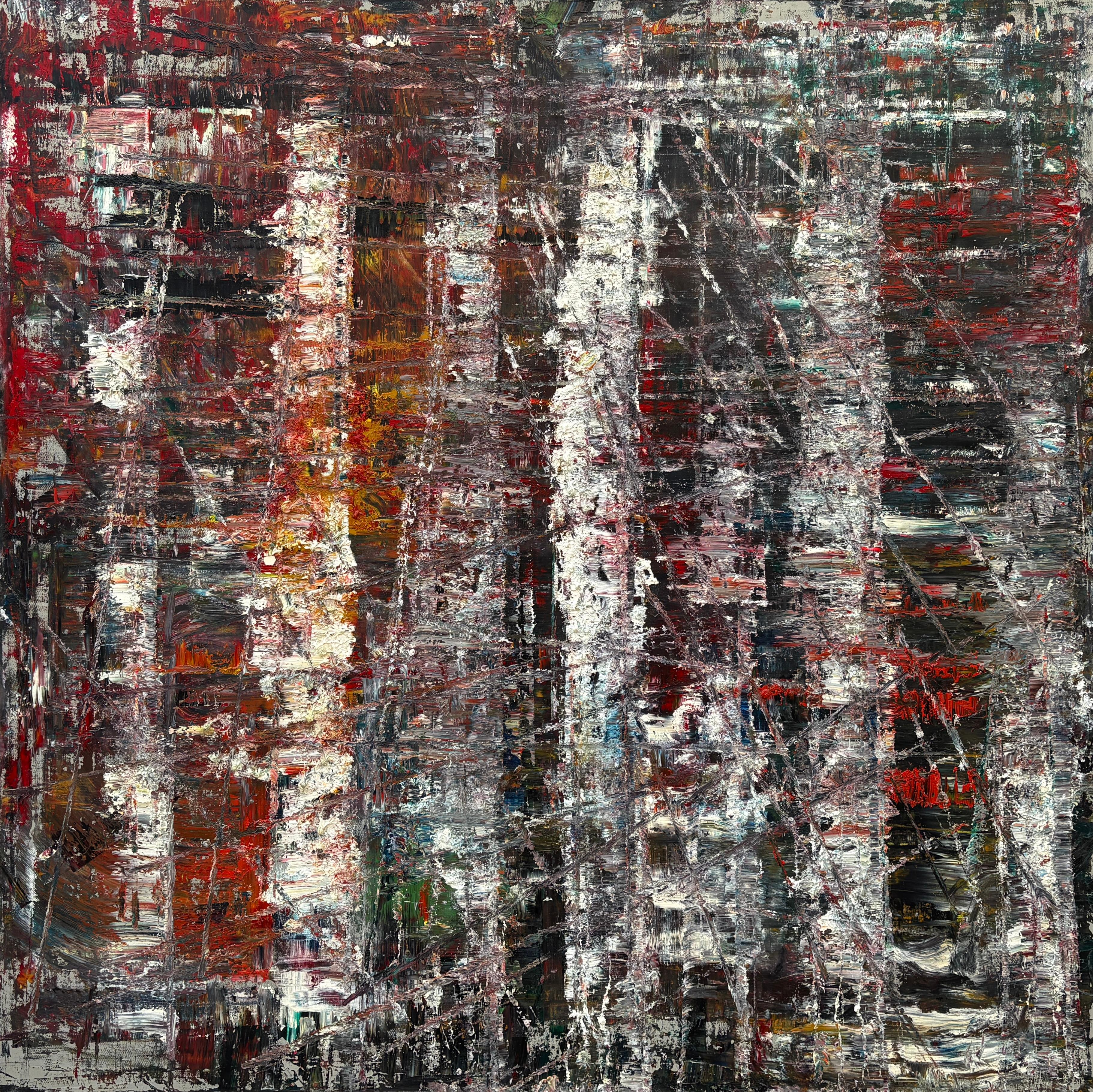 
Senza titolo
 Olio astratto contemporaneo di grandi dimensioni su tela, nero e rosso, di Frida