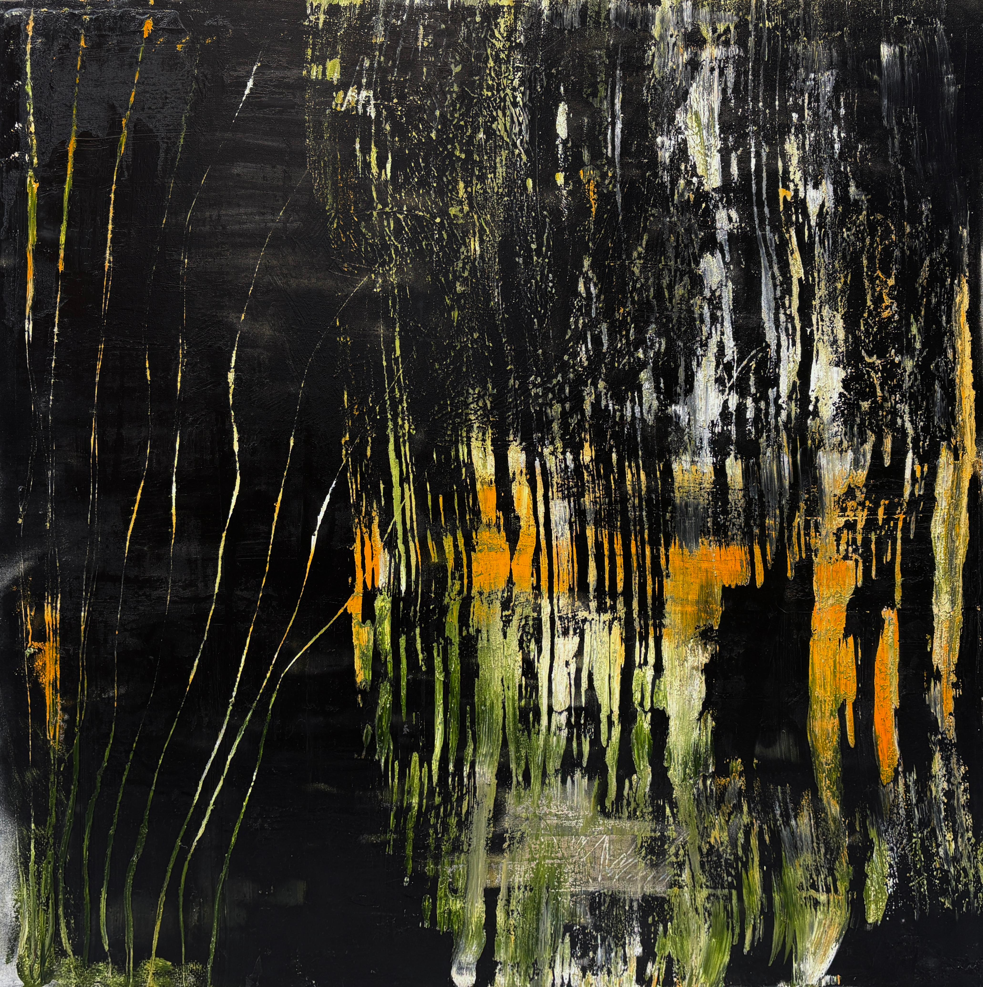 Abstract Painting Frida Willis - "Untitled" - Original Textural Dark Layered Abstract Expressionist Oil Painting