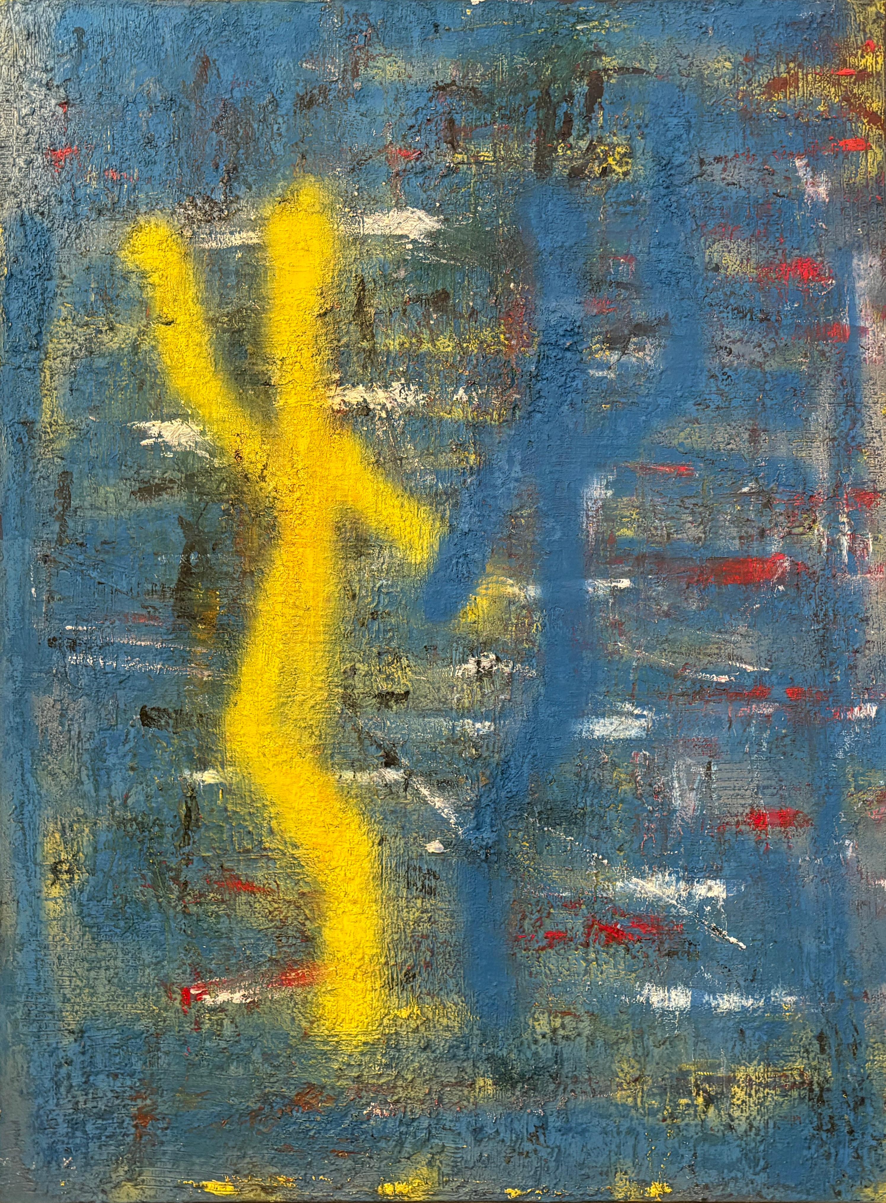 "Victory" by F. Willis - Textured Expressive Abstract Figures in Blue and Yellow