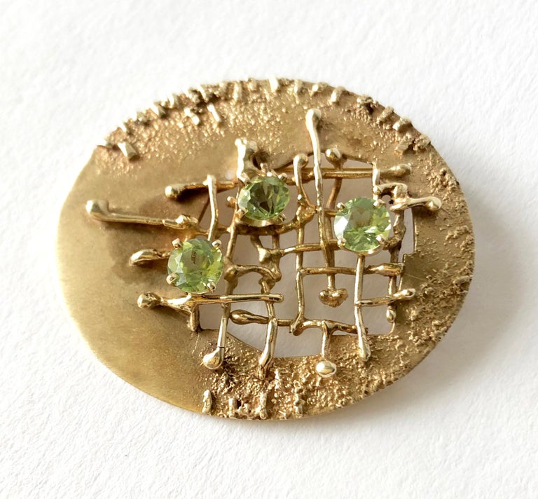 Fridl Blumenthal 14 Karat Yellow Gold Peridot Brooch at 1stDibs