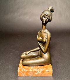 Frido Graziani Bronze Nu Féminin Assis, Italie Milieu du Siècle