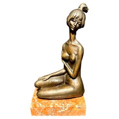 Frido Graziani Bronze Nu Féminin Assis, Italie Milieu du Siècle