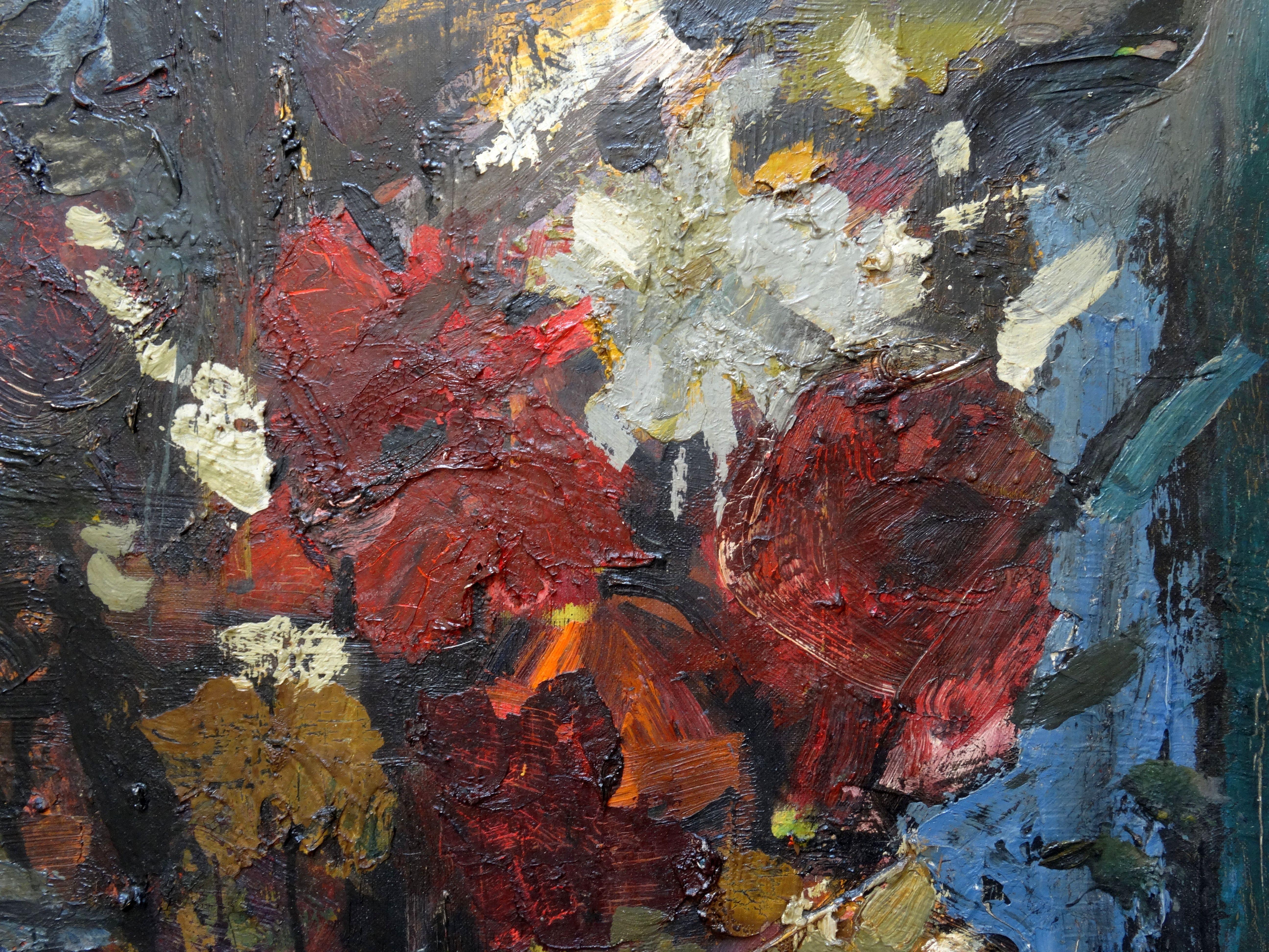 Flowers in a Vase, oil on canvas on cardboard, 71.5x55.5 cm - Modern Painting by Fridrihs Milts 