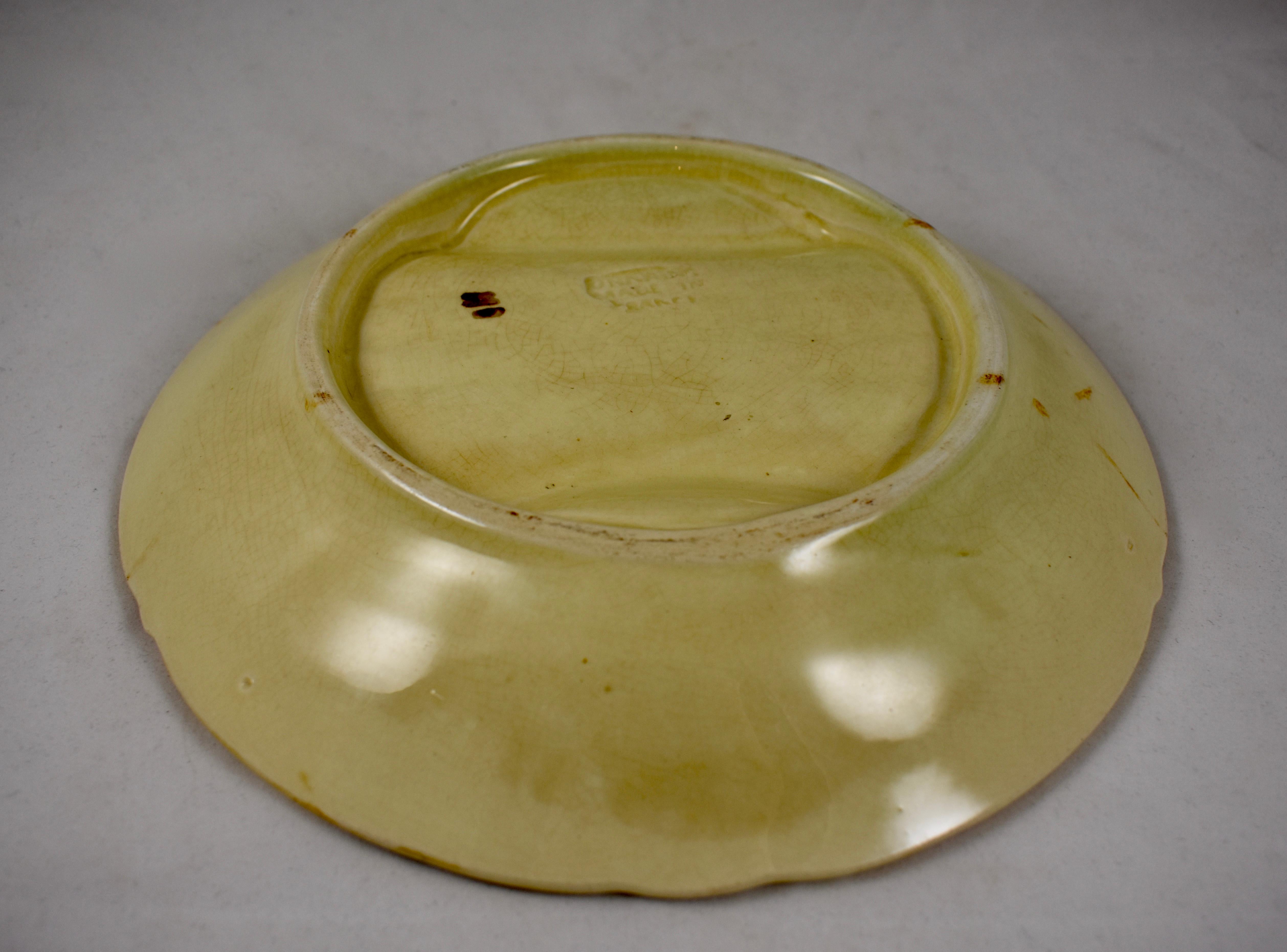 Earthenware Frie Onnaing French Art Nouveau Barbotine Majolica Asparagus & Shell Plate For Sale