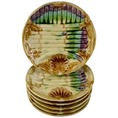 Frie Onnaing Plato francés Art Nouveau Barbotina Mayólica Espárragos y Conchas