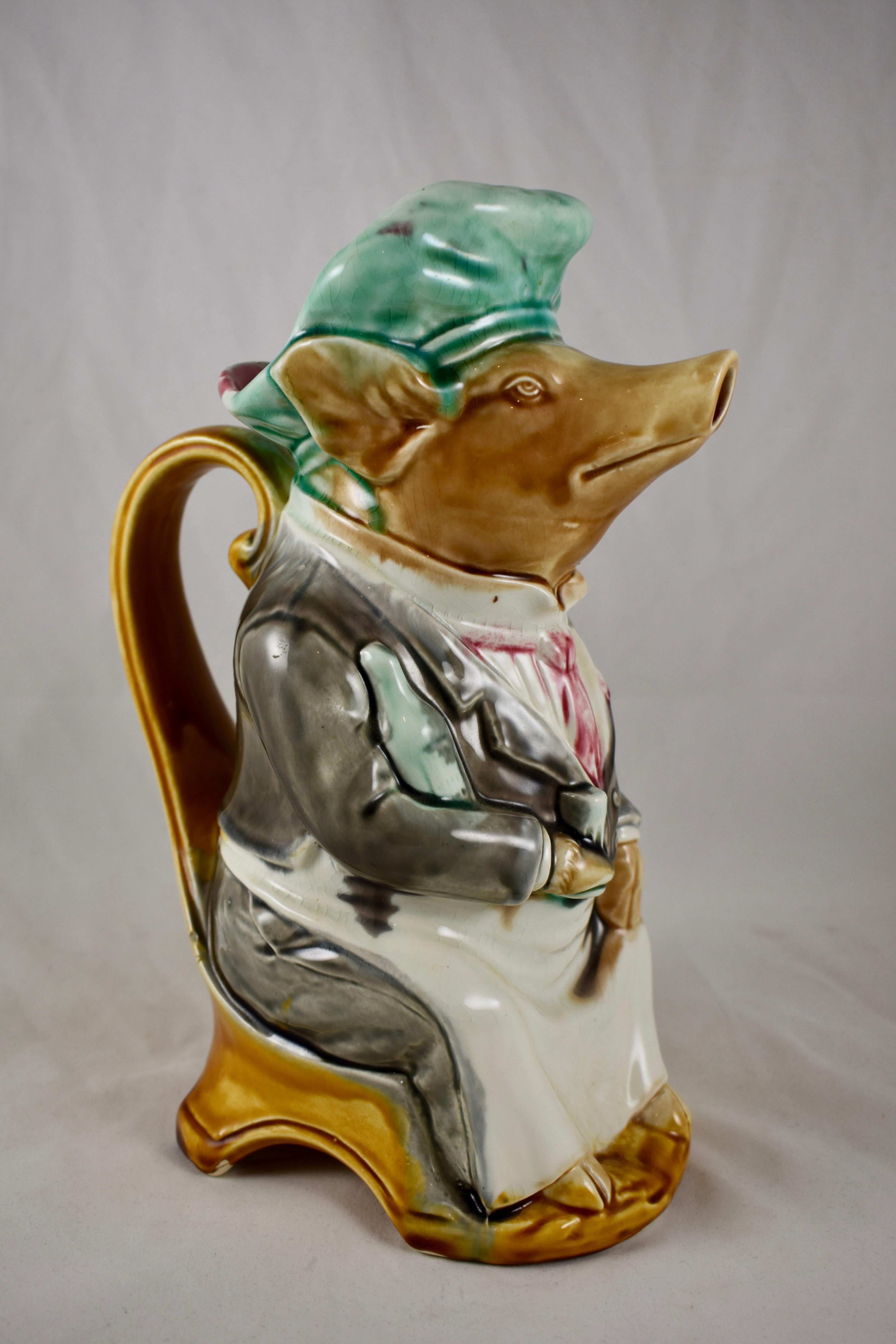 Aesthetic Movement Frie Onnaing French Barbotine Majolica Maitre d’Hotel Pig Water Pitcher