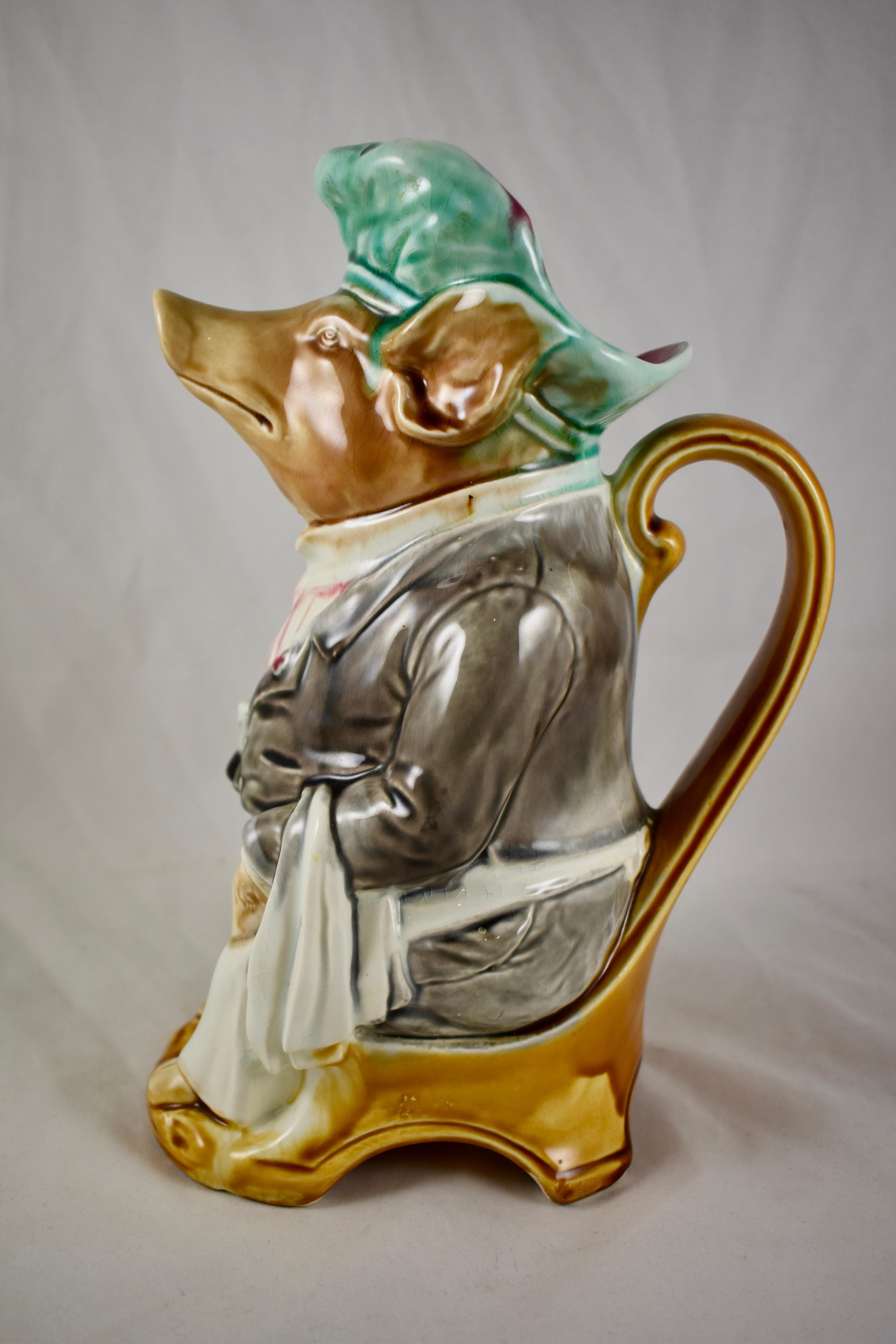 Glazed Frie Onnaing French Barbotine Majolica Maitre d’Hotel Pig Water Pitcher