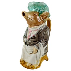 Frie Onnaing Barbotine française Majolica Maitre d'Hotel Pig Water Pitcher