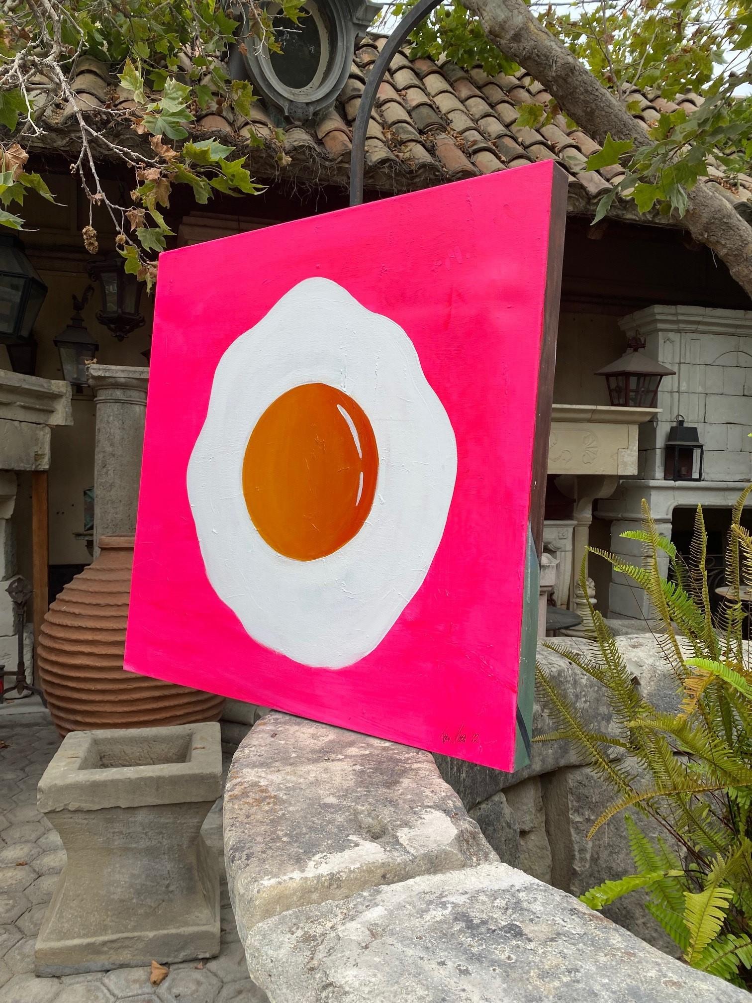 Fried Egg Acrylic Canvas By Tone Murr Modern pop Contemporary Wall Art Pink LA For Sale 3