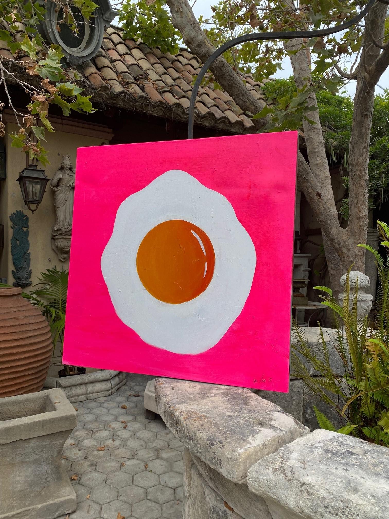 Fried Egg Acrylic Canvas By Tone Murr Modern pop Contemporary Wall Art Pink LA For Sale 4