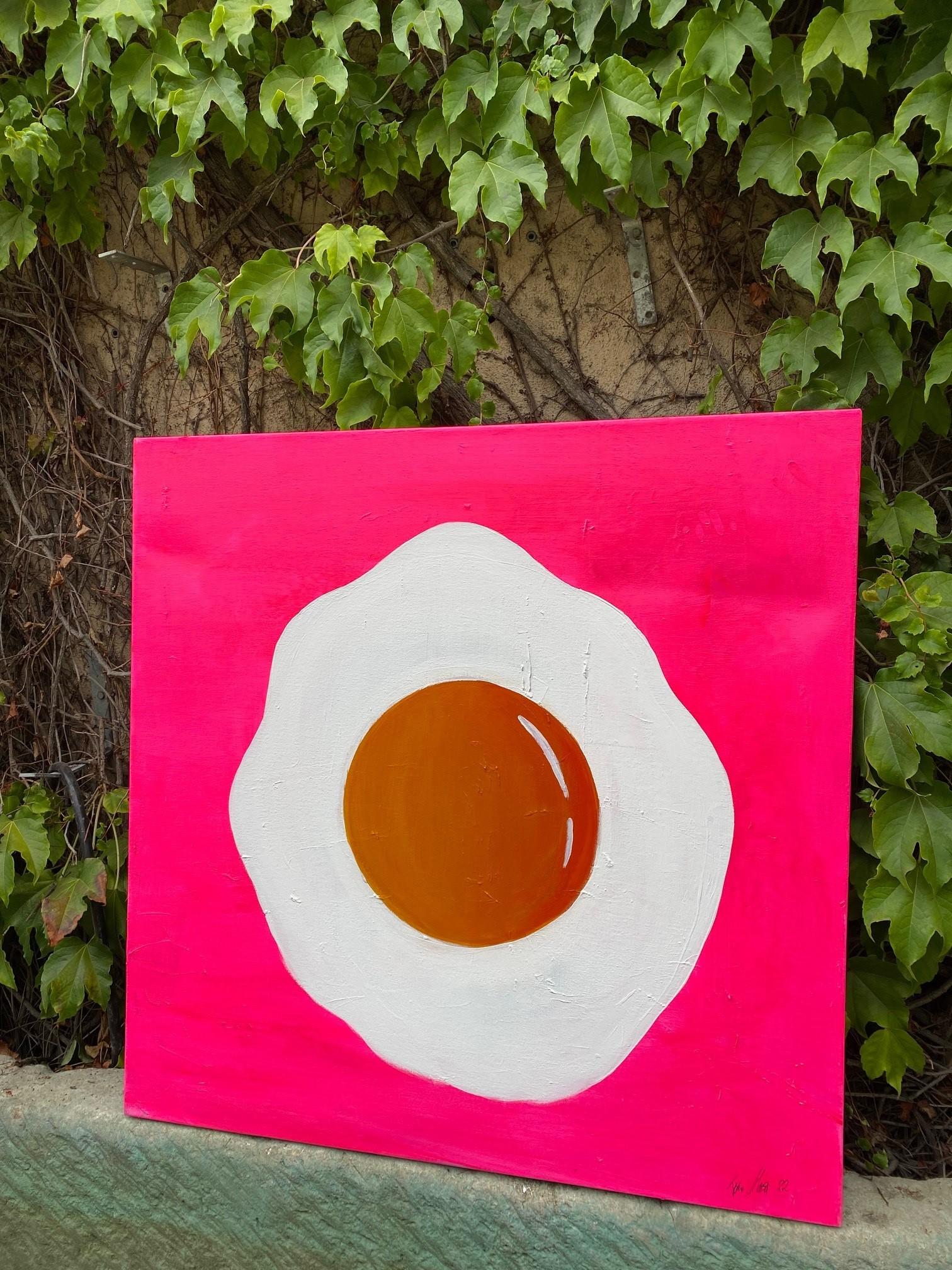 Fried Egg Acrylic Canvas By Tone Murr Modern pop Contemporary Wall Art Pink LA For Sale 5