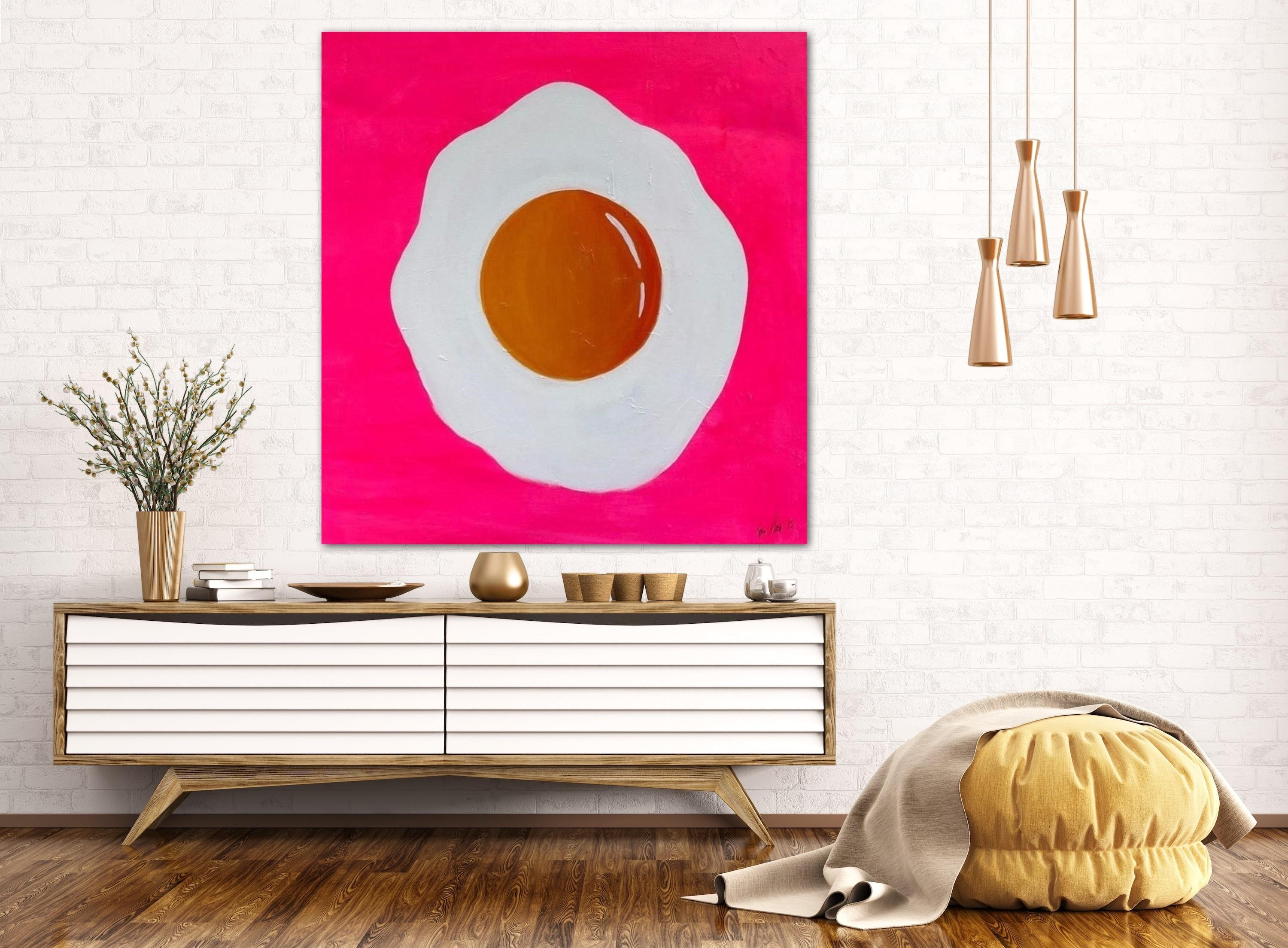 Peint à la main Fried Egg Acrylique Toile par Tone Murr Modern pop Contemporary Wall Art Rose LA en vente