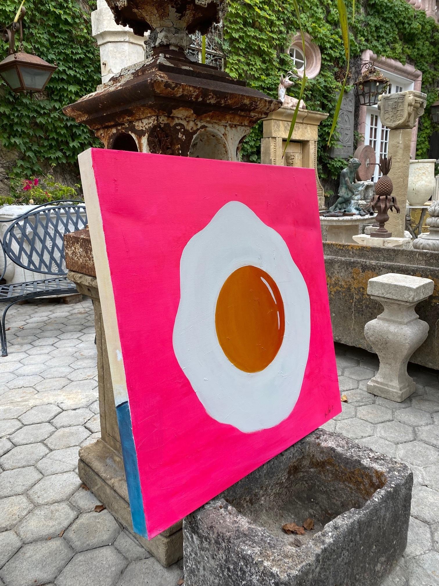 American Fried Egg Acrylic Canvas By Tone Murr Modern pop Contemporary Wall Art Pink LA For Sale