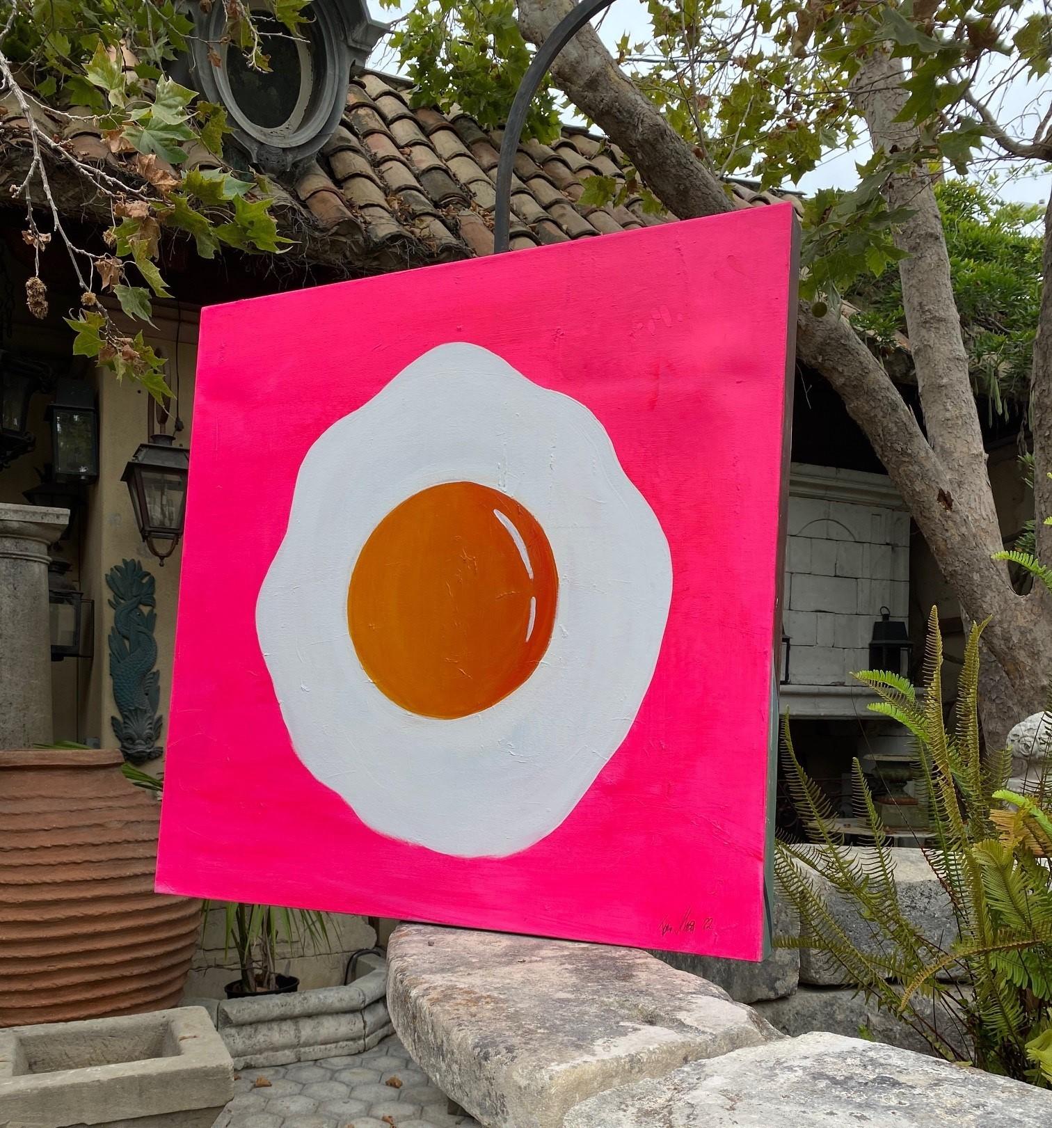 Hand-Painted Fried Egg Acrylic Canvas By Tone Murr Modern pop Contemporary Wall Art Pink LA For Sale