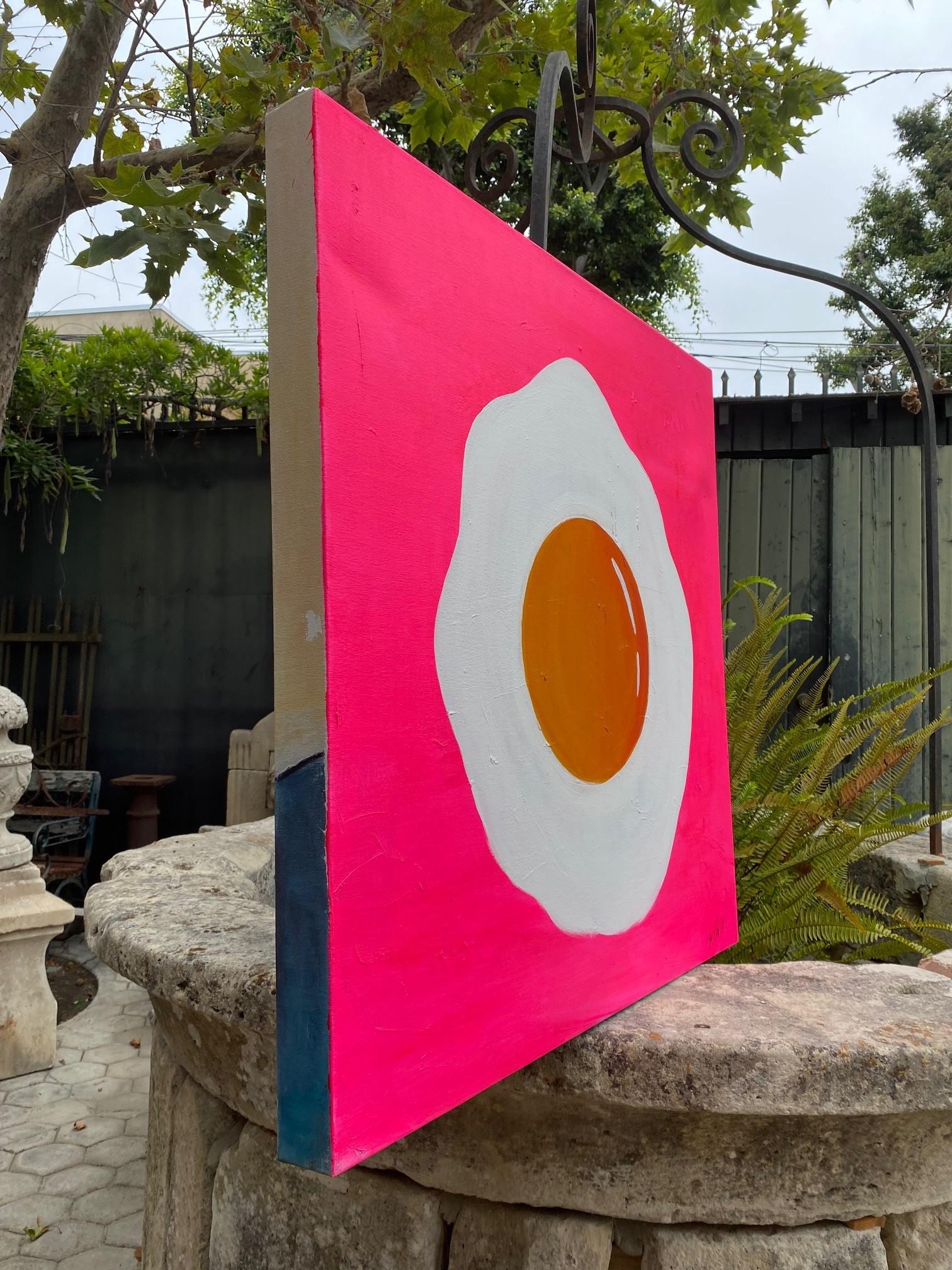 Fried Egg Acrylic Canvas By Tone Murr Modern pop Contemporary Wall Art Pink LA In Good Condition For Sale In West Hollywood, CA