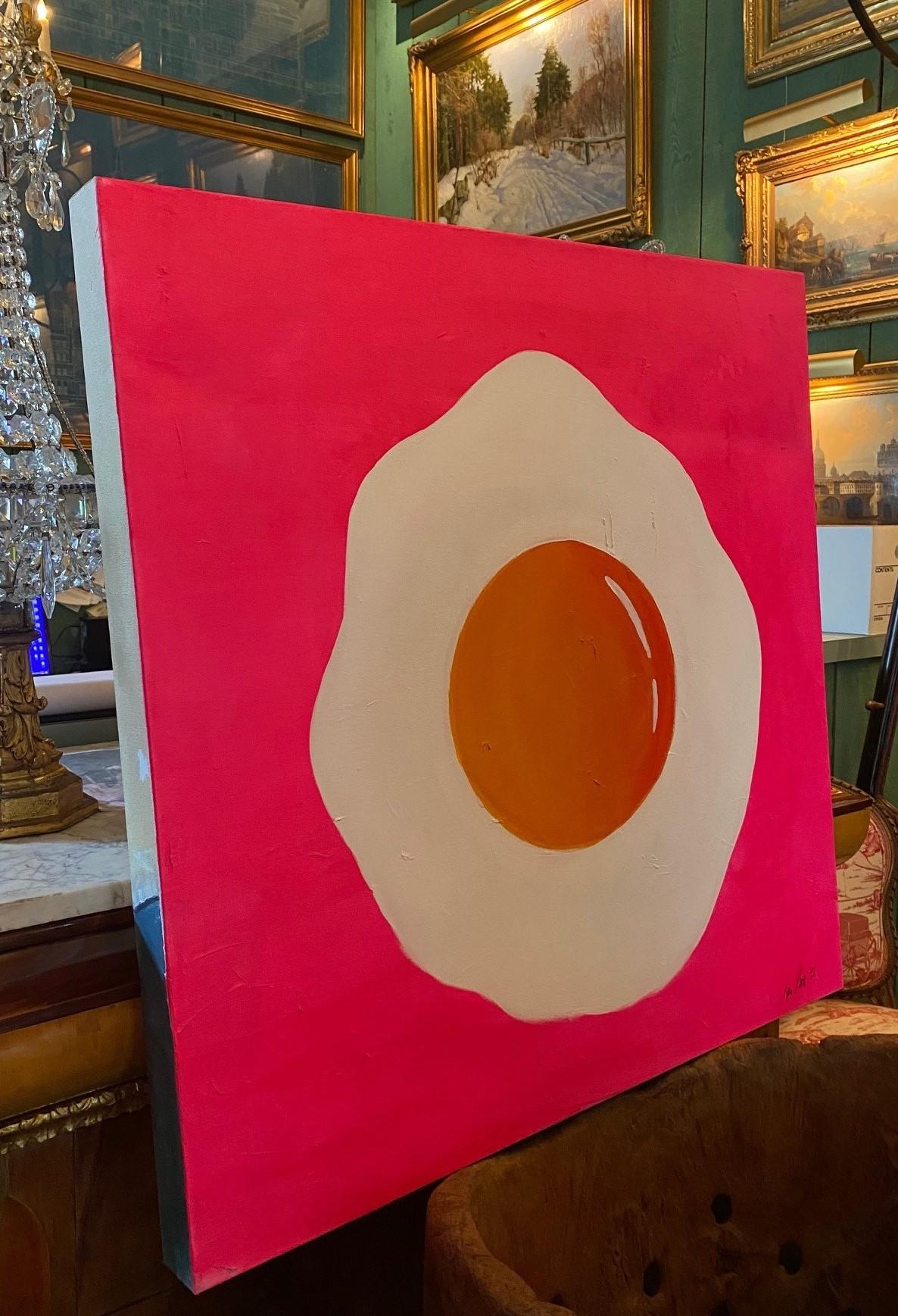 Fried Egg Acrylic Canvas By Tone Murr Modern pop Contemporary Wall Art Pink LA For Sale 1