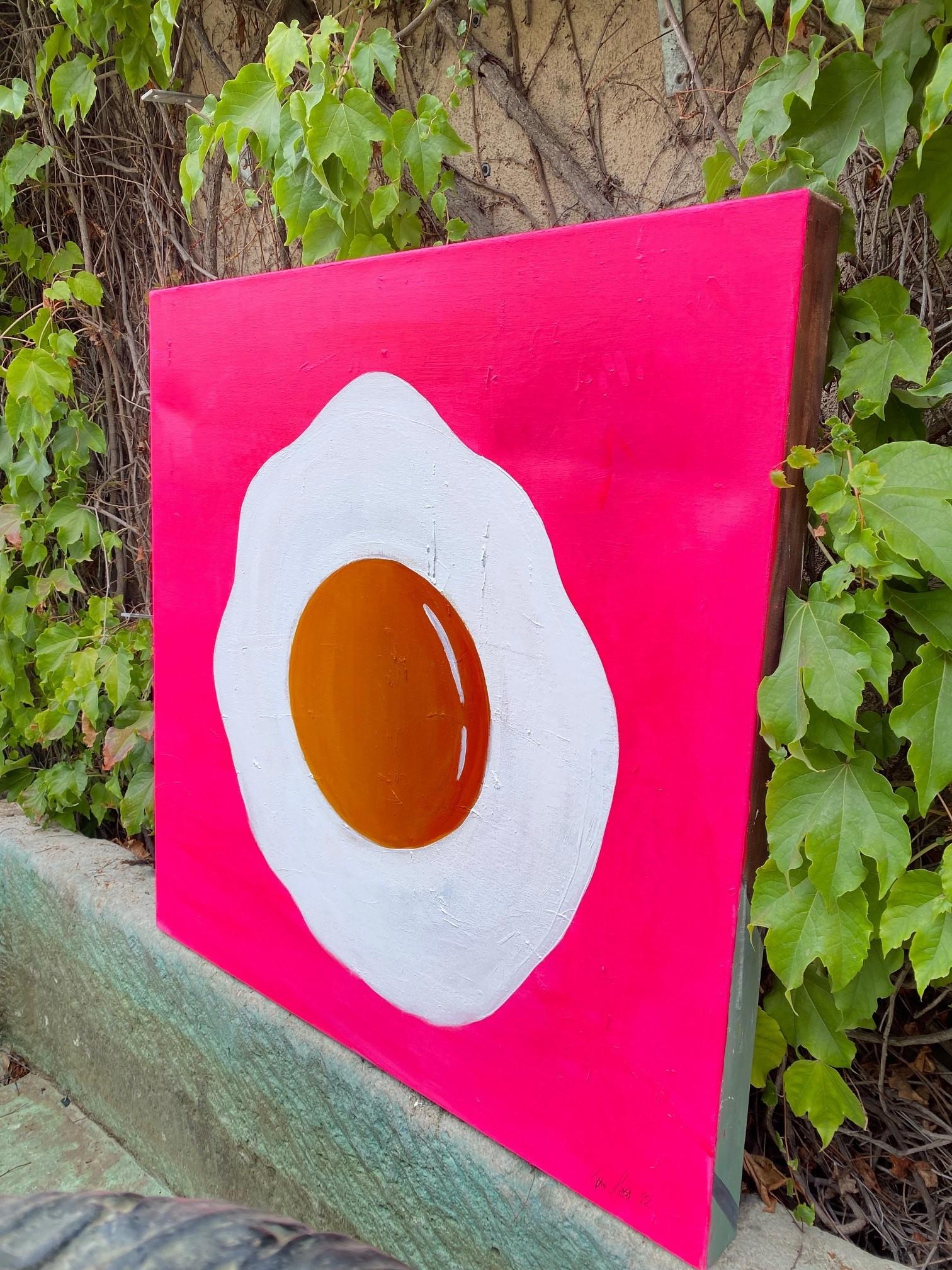 Fried Egg Acrylic Canvas By Tone Murr Modern pop Contemporary Wall Art Pink LA For Sale 2