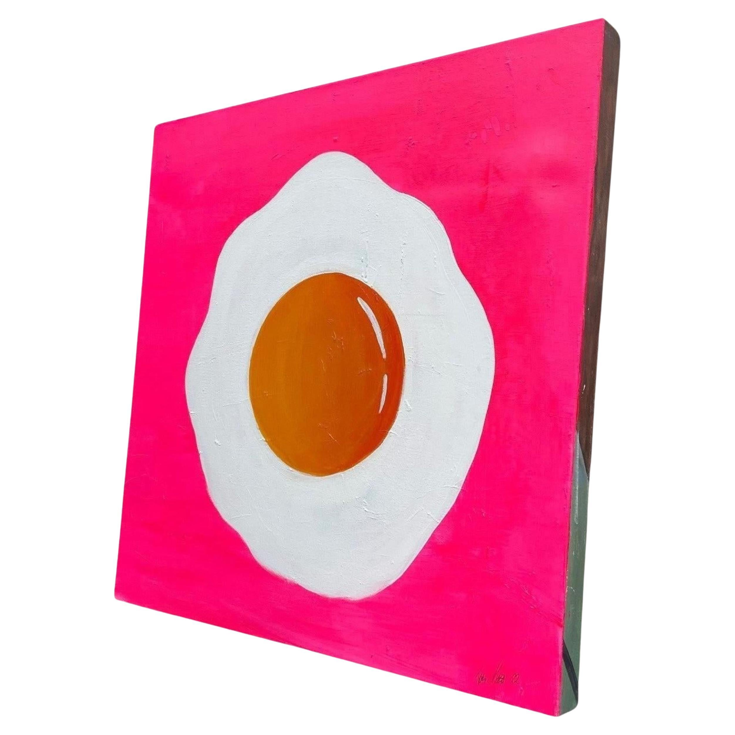 Fried Egg Acrylic Canvas By Tone Murr Modern pop Contemporary Wall Art Pink LA For Sale