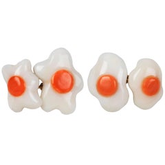 Fried Egg Cufflinks in Mediterranean Coral and Gold