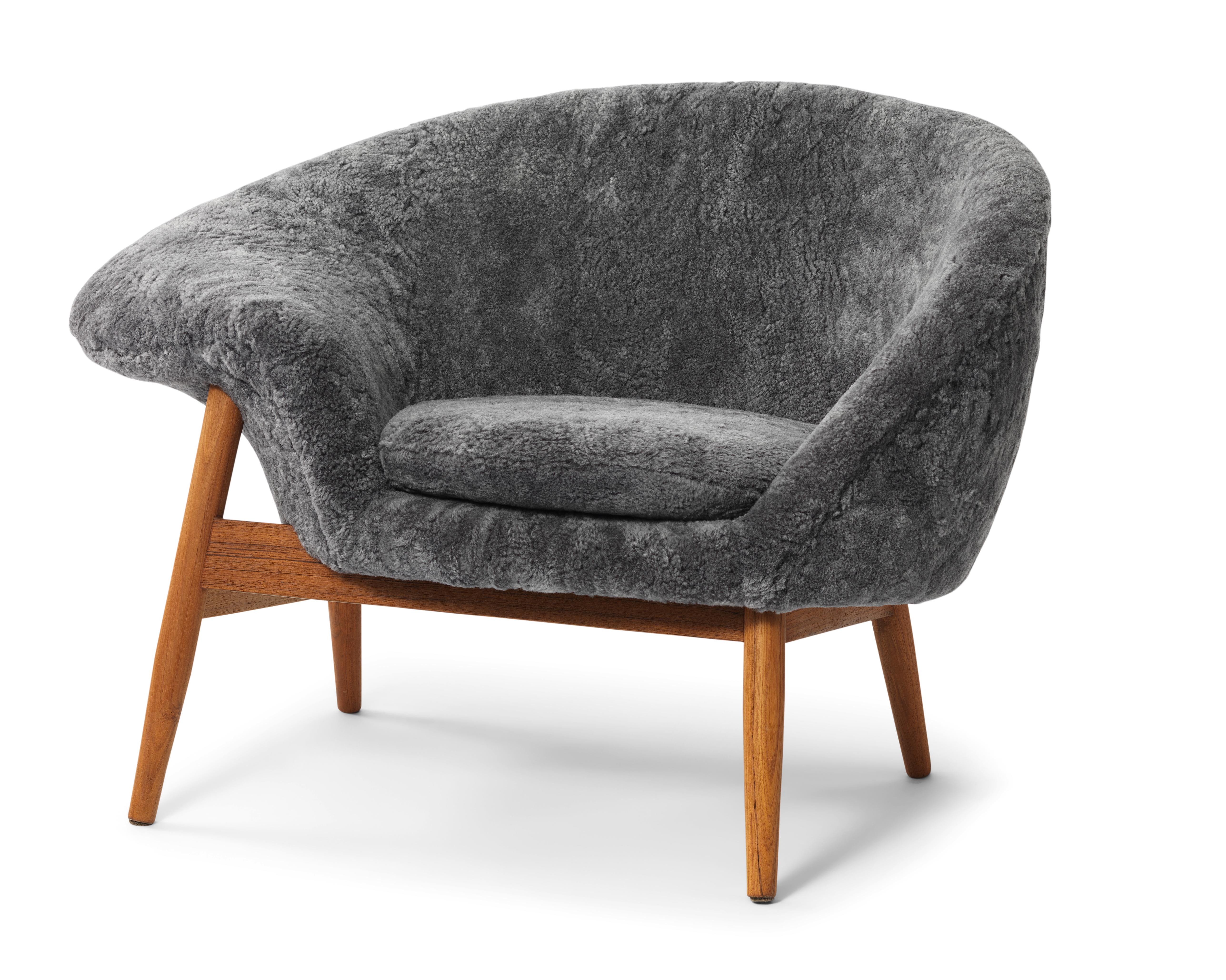 Postmoderno Fried Egg Left Lounge Chair Pelle di pecora Scandinavo Grigio by Warm Nordic in vendita