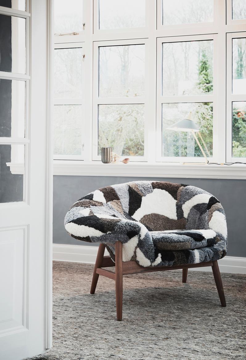 Danish Fried Egg Left Lounge Chair Sheepskin Scandinavian Grey by Warm Nordic