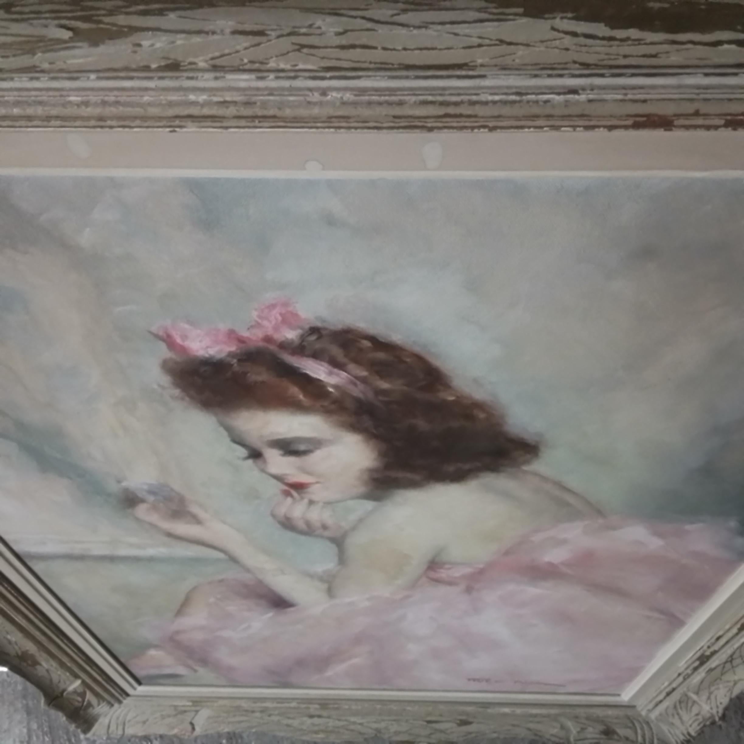 Vintage art portrait - FRIED PAL Paris, Ballerina in pink, O/C, signed canvas 1