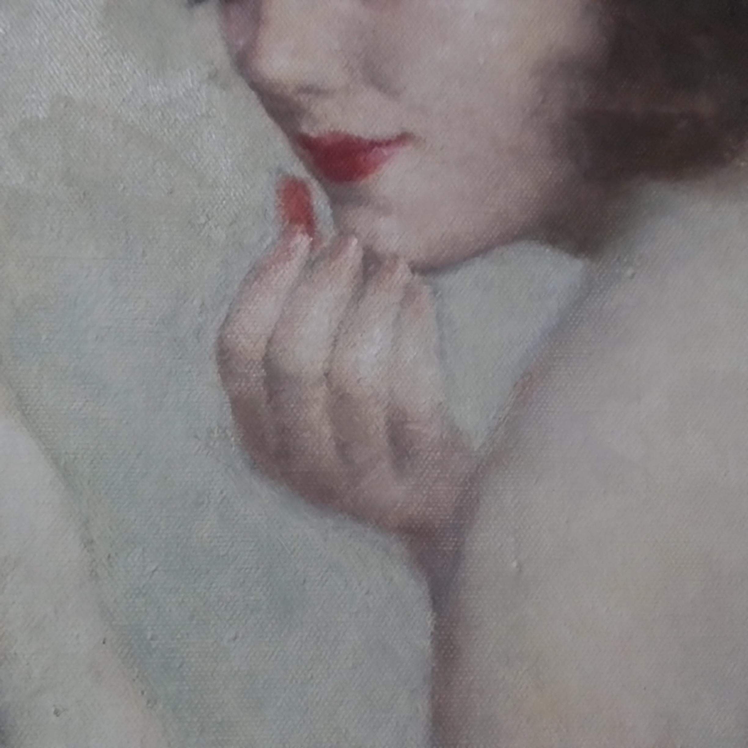 Vintage art portrait - FRIED PAL Paris, Ballerina in pink, O/C, signed canvas 2