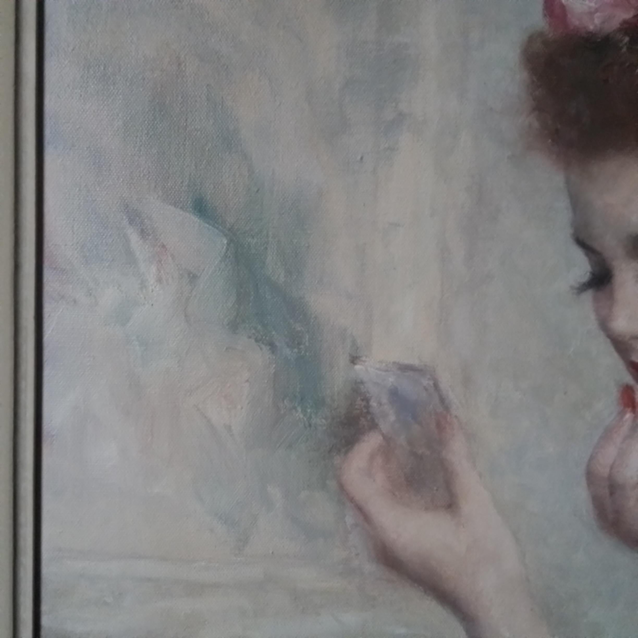 Vintage art portrait - FRIED PAL Paris, Ballerina in pink, O/C, signed canvas 4