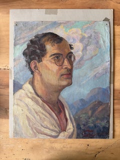 Retrato India Bengala Paisaje Óleo sobre lienzo Luchador por la Libertad Académico 1928