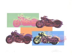 Sérigraphie Pop Art multicolore américaine Harley x 4 de Friedbert Renbaum, 1994