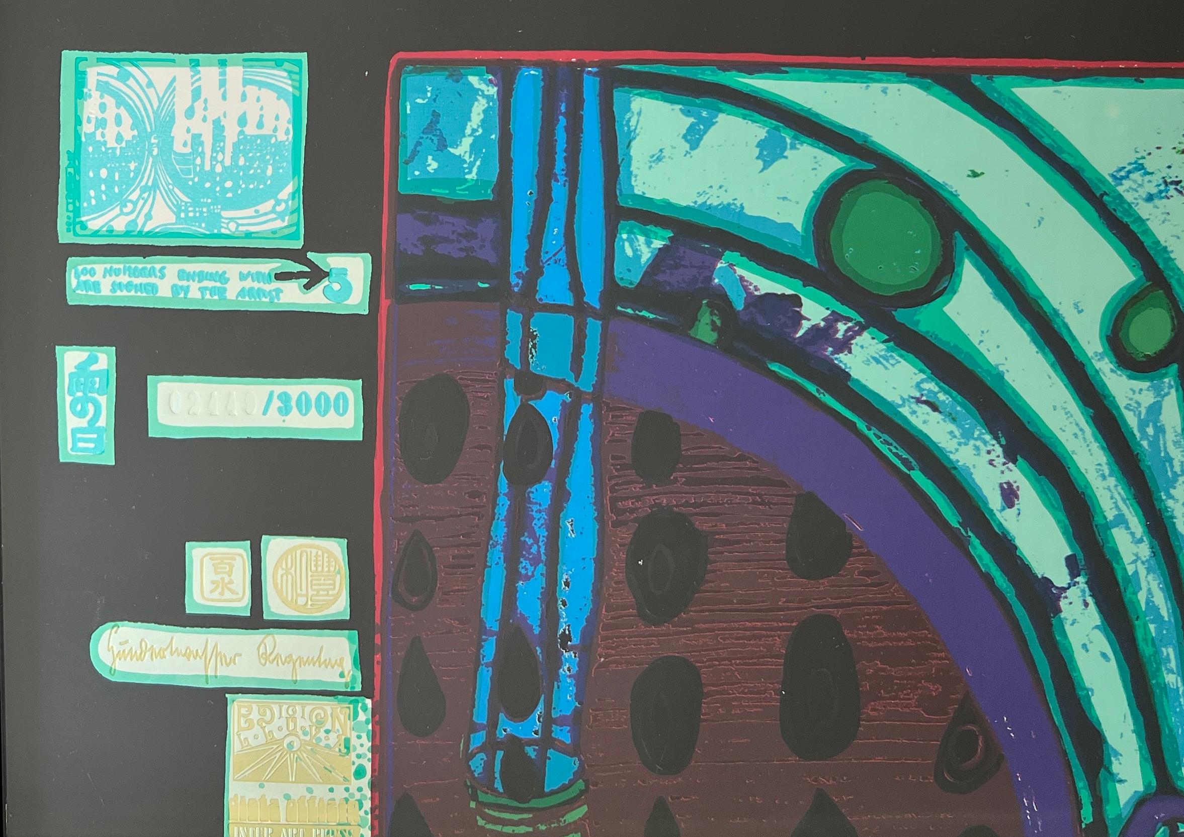 Friedensreich Hundertwasser ( 1928 - 2000 ) - A rainy day on the Regentag - hand signed silkscreen, 1971

Additional information:
FRIEDENSREICH HUNDERTWASSER 1928-2000
Wien 1928-2000 (Austrian)
Title: A rainy day on the Regentag, 1971
Technique: