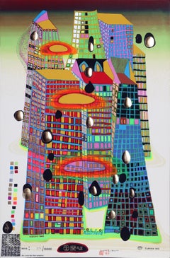 Good Morning City/Bleeding Town, geprägter Siebdruck von Hundertwasser