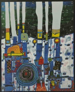 Vintage Landscape - Screen Print by F. Hundertwasser - 1980s