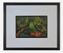 Landschaftslandschaft – Paraventdruck von F. Hundertwasser – 1990er Jahre