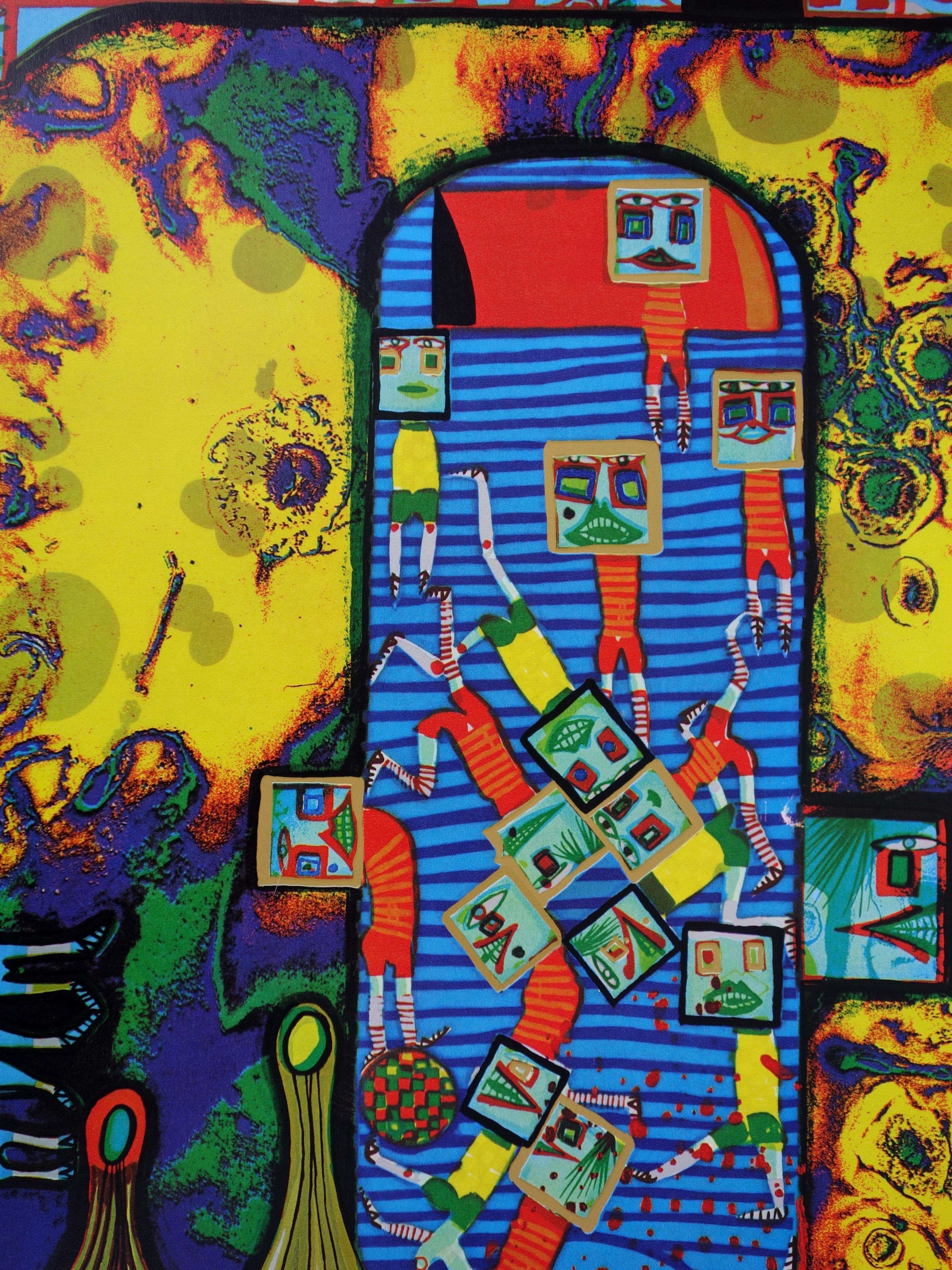 Olympiade - Lithograph (Olympic Games Munich 1972) - Black Abstract Print by Friedensreich Hundertwasser