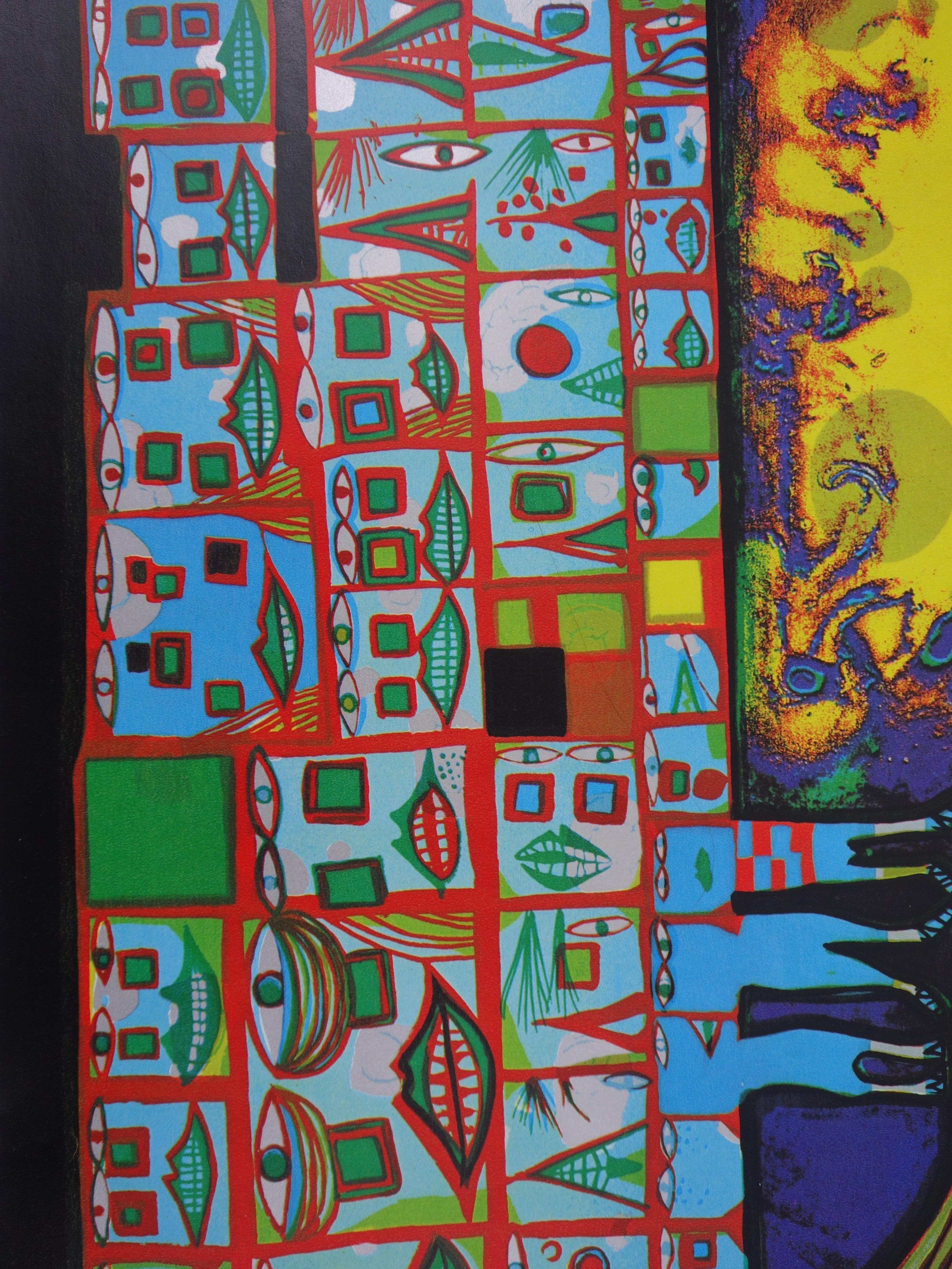 Friedensreich Hundertwasser
Olympiade

Lithograph and offset
Signature printed in the plate
On heavy paper 101 x 64 cm (c. 40 x 26 inch)
Made for the Olympic Games in Munich, 1972

Very good condition, light defects at the edge of the sheet (see