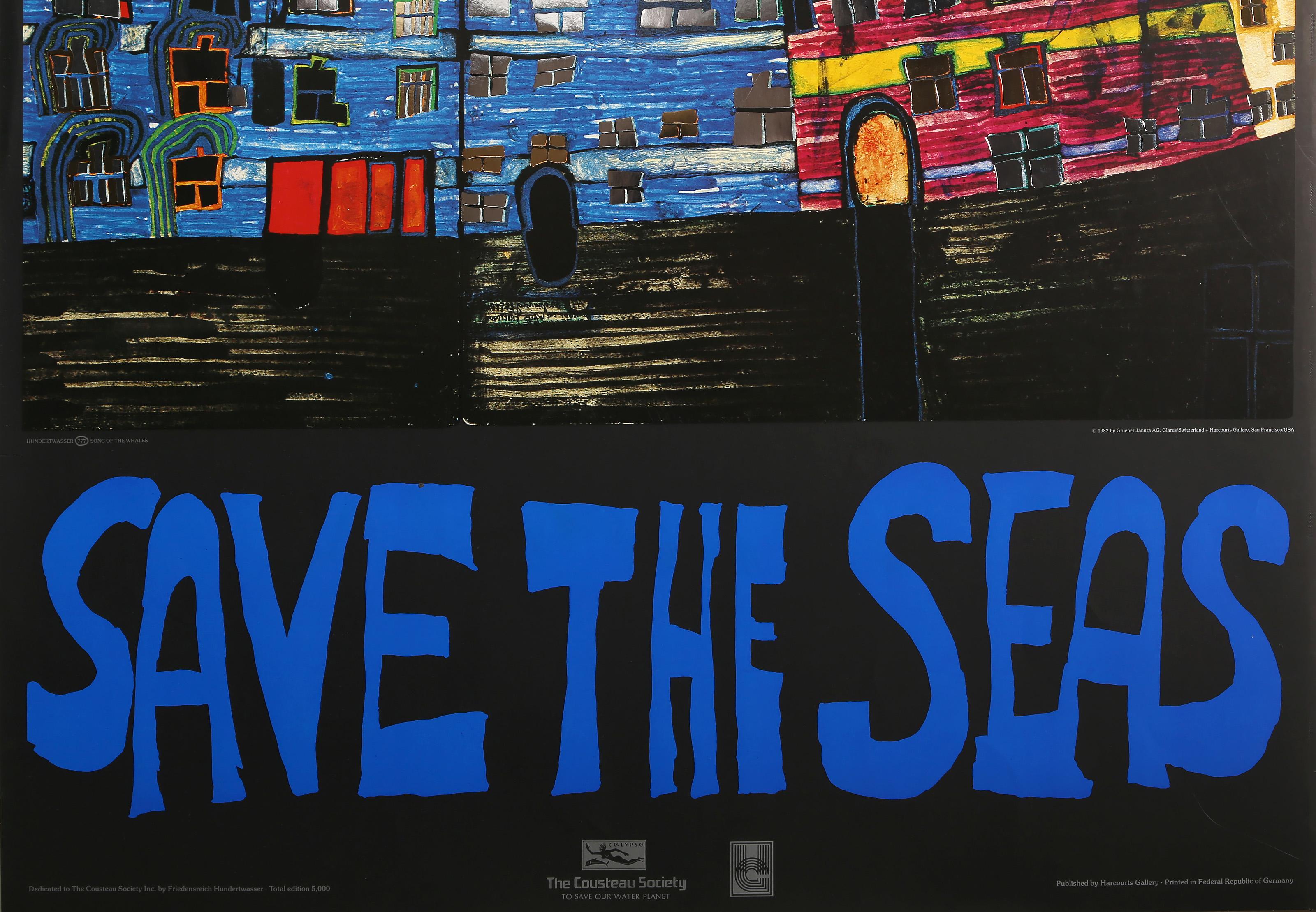 Save the Seas, Modern Art Poster with Embossing by Friedensreich Hundertwasser For Sale 1