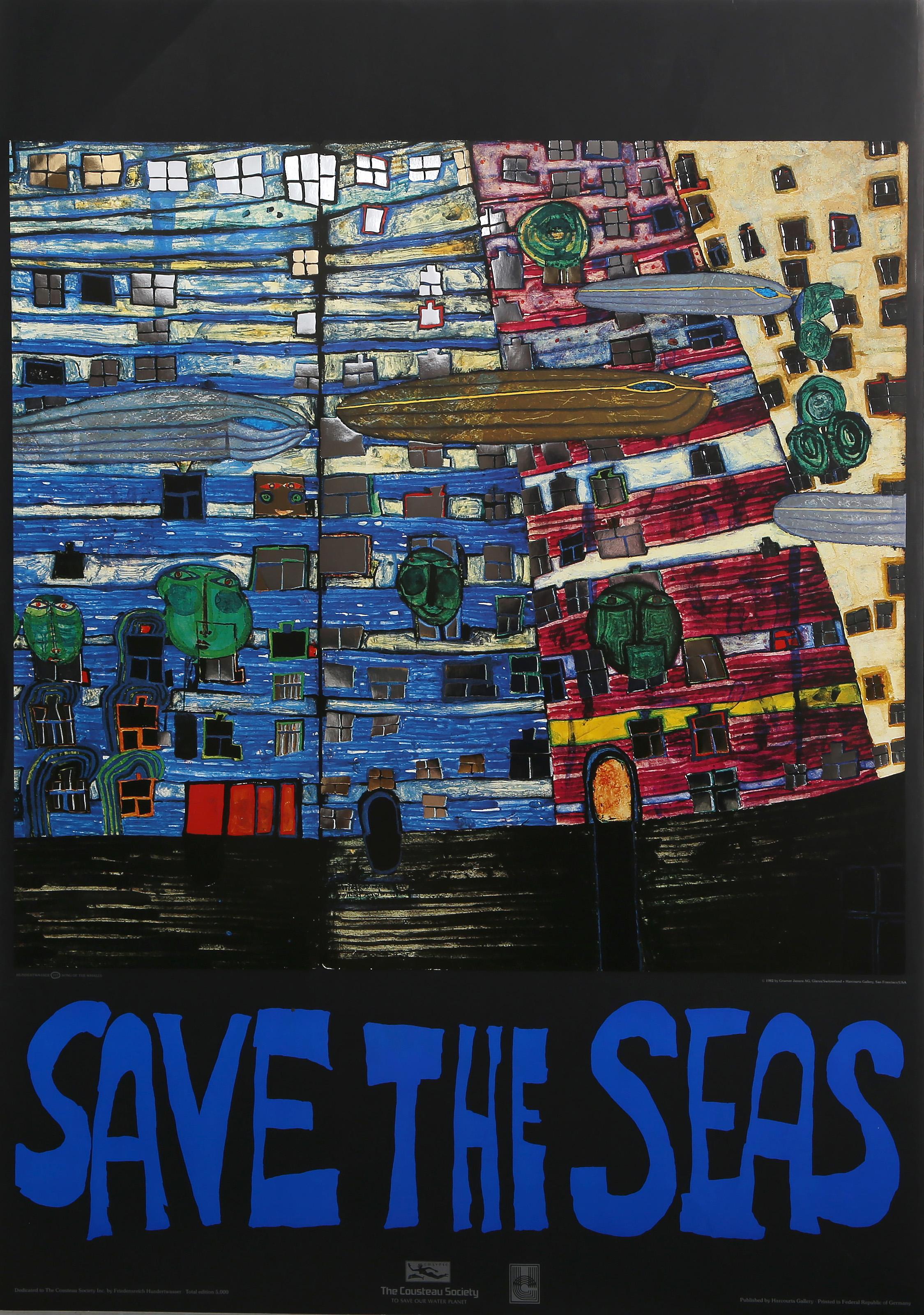 Save the Seas, affiche d'art moderne avec des embossages de Friedensreich Hundertwasser