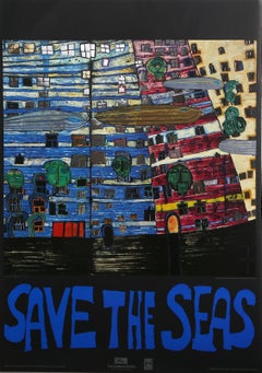 Save the Seas, affiche d'art moderne avec des embossages de Friedensreich Hundertwasser
