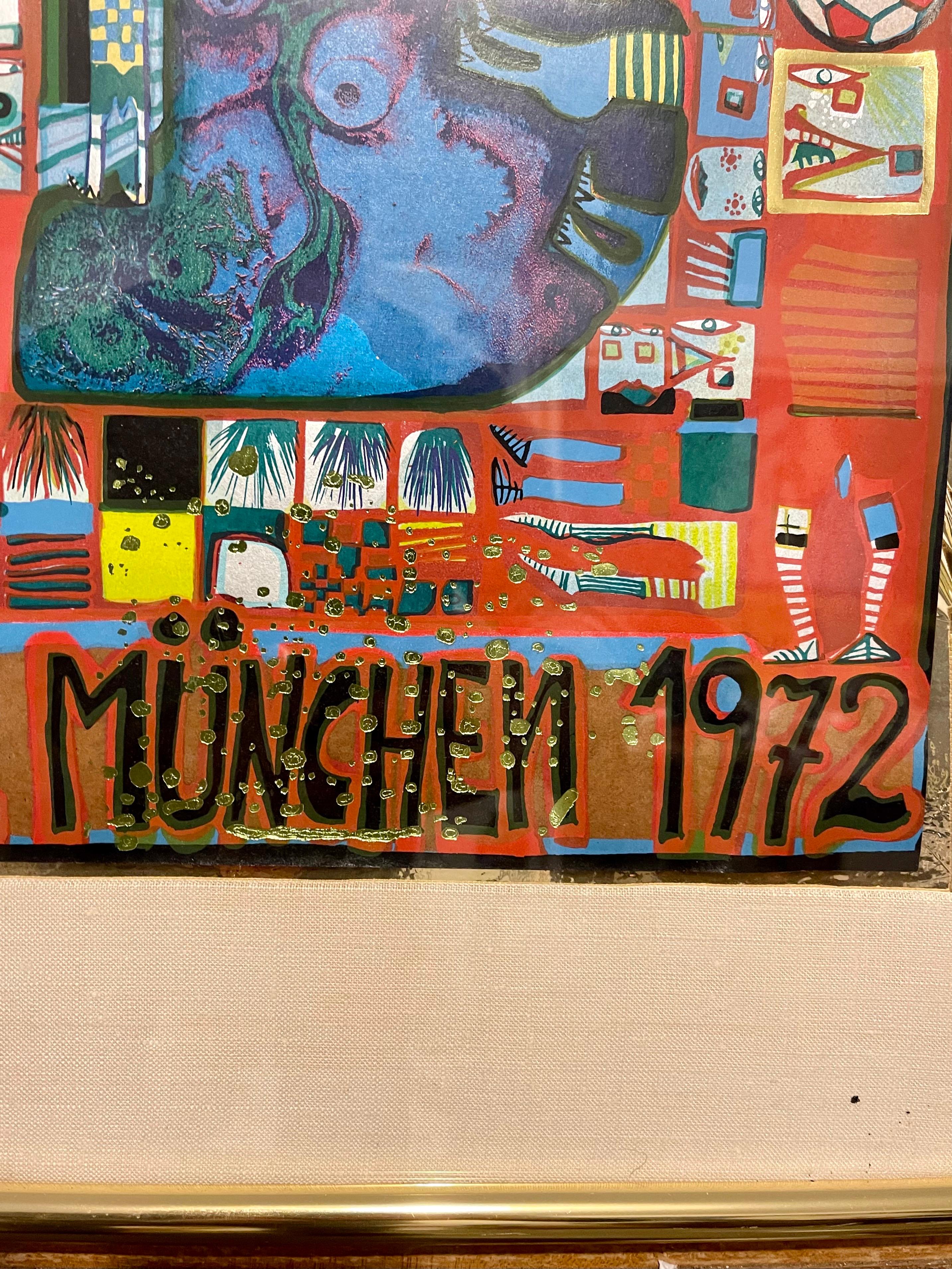 Original Hundertwasser Olympische Spiele Munchen 1972 Serigraph Numbered #2689/3999 Offered for sale is an original Friedensreich Hundertwasser Olympiade - Lithograph (Olympic Games Munich 1972) numbered stamped in the image 2689/3999 (lower left).