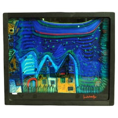 Vintage Friedensreich Hundertwasser Serigraph on Metal on Layered Plexiglas, 1979