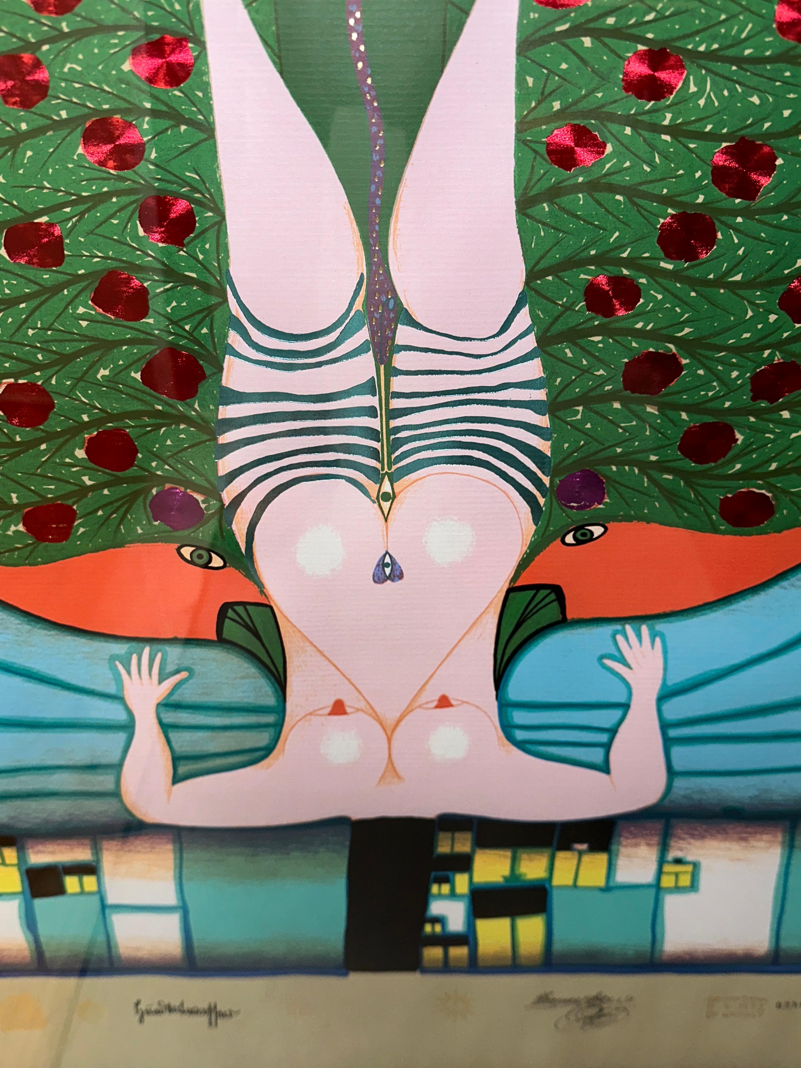 Friedensreich Hundertwasser Silkscreen Collage 1972 Homage Schroeder Sonnenstern In Good Condition For Sale In Palm Springs, CA