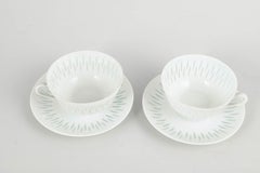 Friedl Holzer-Kjellberg, Arabia. 2 porcelain tea cups & saucers. Rice pattern