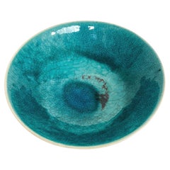 Schale aus Steingut von Friedl Holzer-Kjellberg, Arabia, Finnland, 1950er Jahre, Türkis, Craquelé