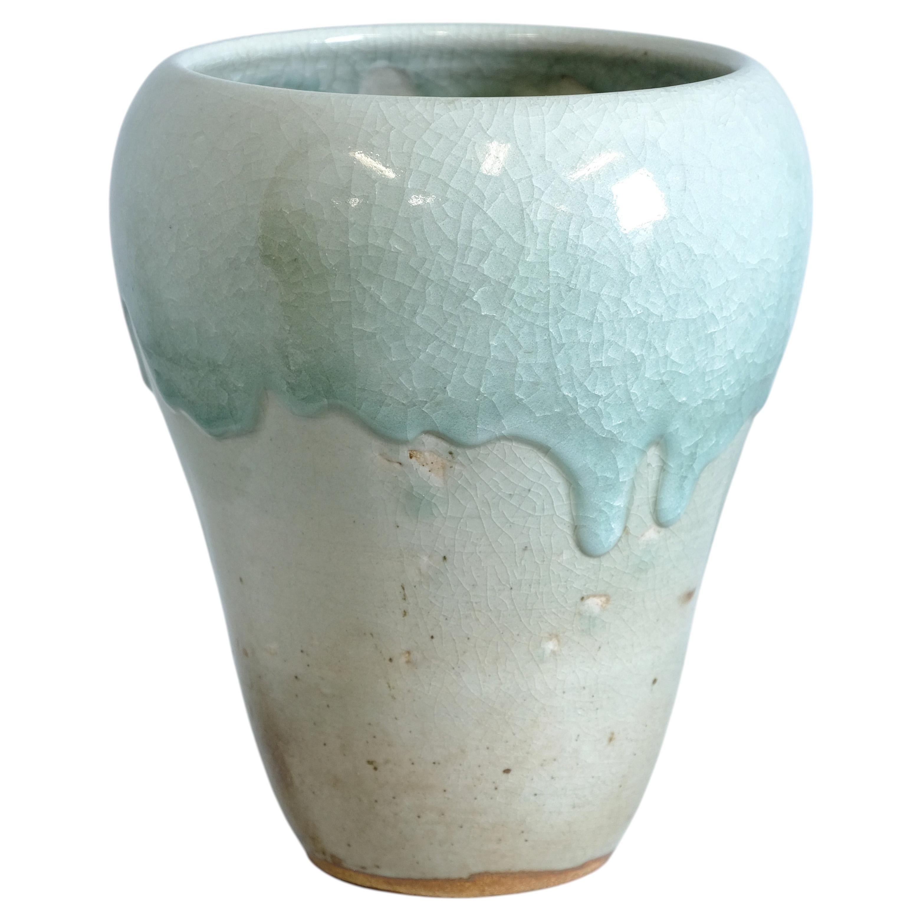 Friedl Kjellberg Large Ceramic Vase for Arabia, Turquoise Glaze, 1950s