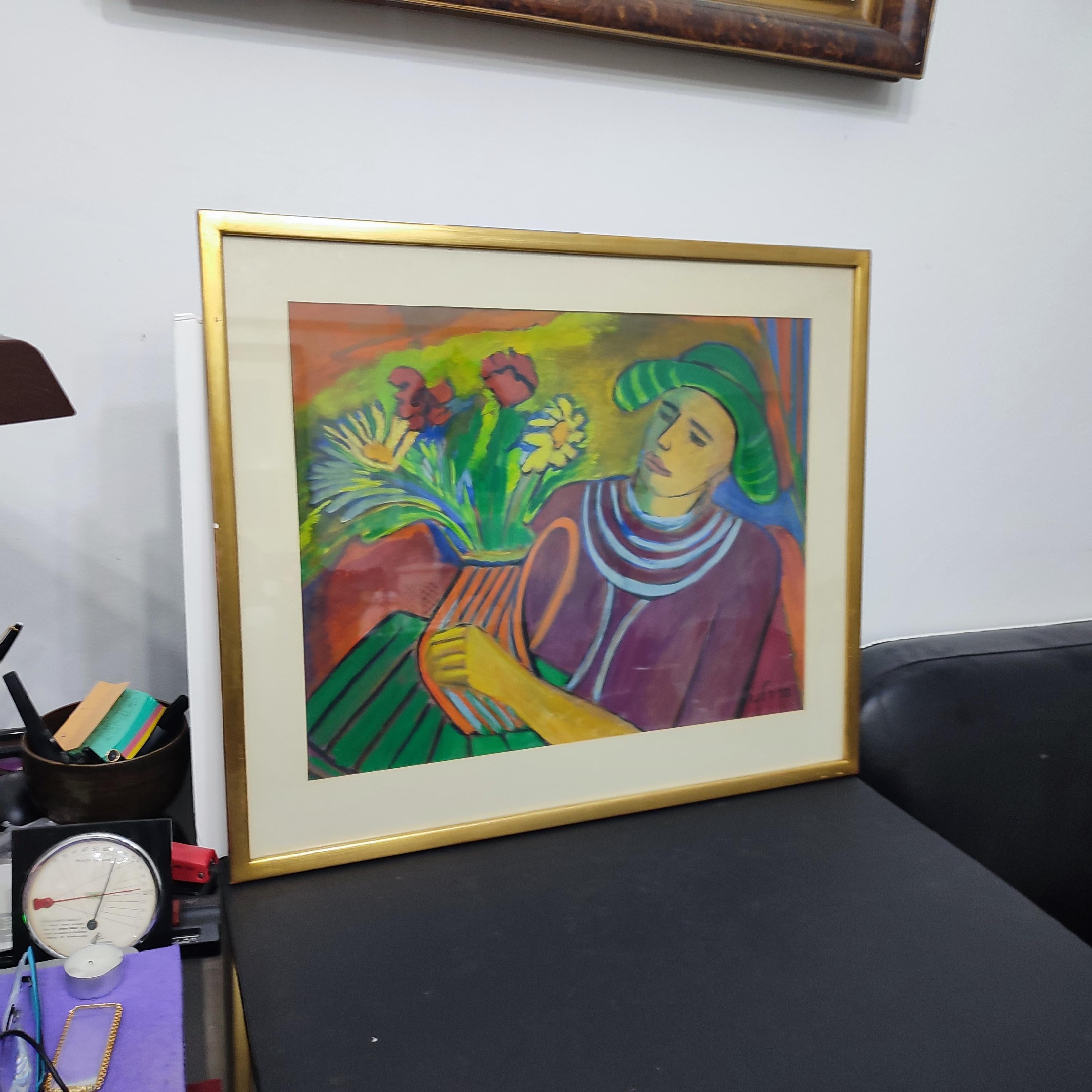 Friedlander painting.
A lovely and decorative painting made by an Israeli artist.
Signed lower right in Hebrew letters. Translated the name of the artist is Friedlander.
A fauviste work In the style of Matisse. The Fauvism was a french pictorial