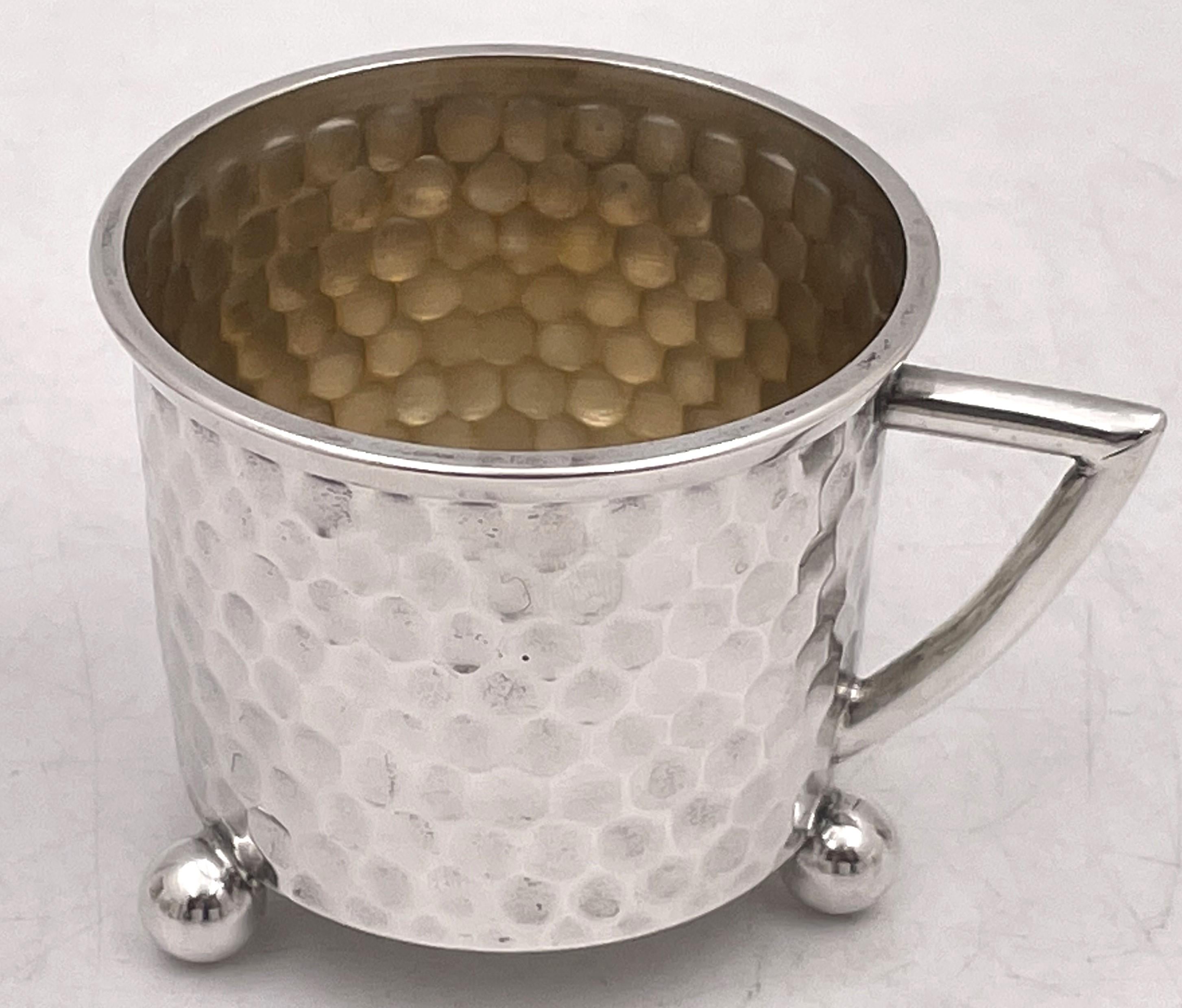 Gilt Friedländer Set of 12 German Hammered Silver Cups in Art Deco Style For Sale