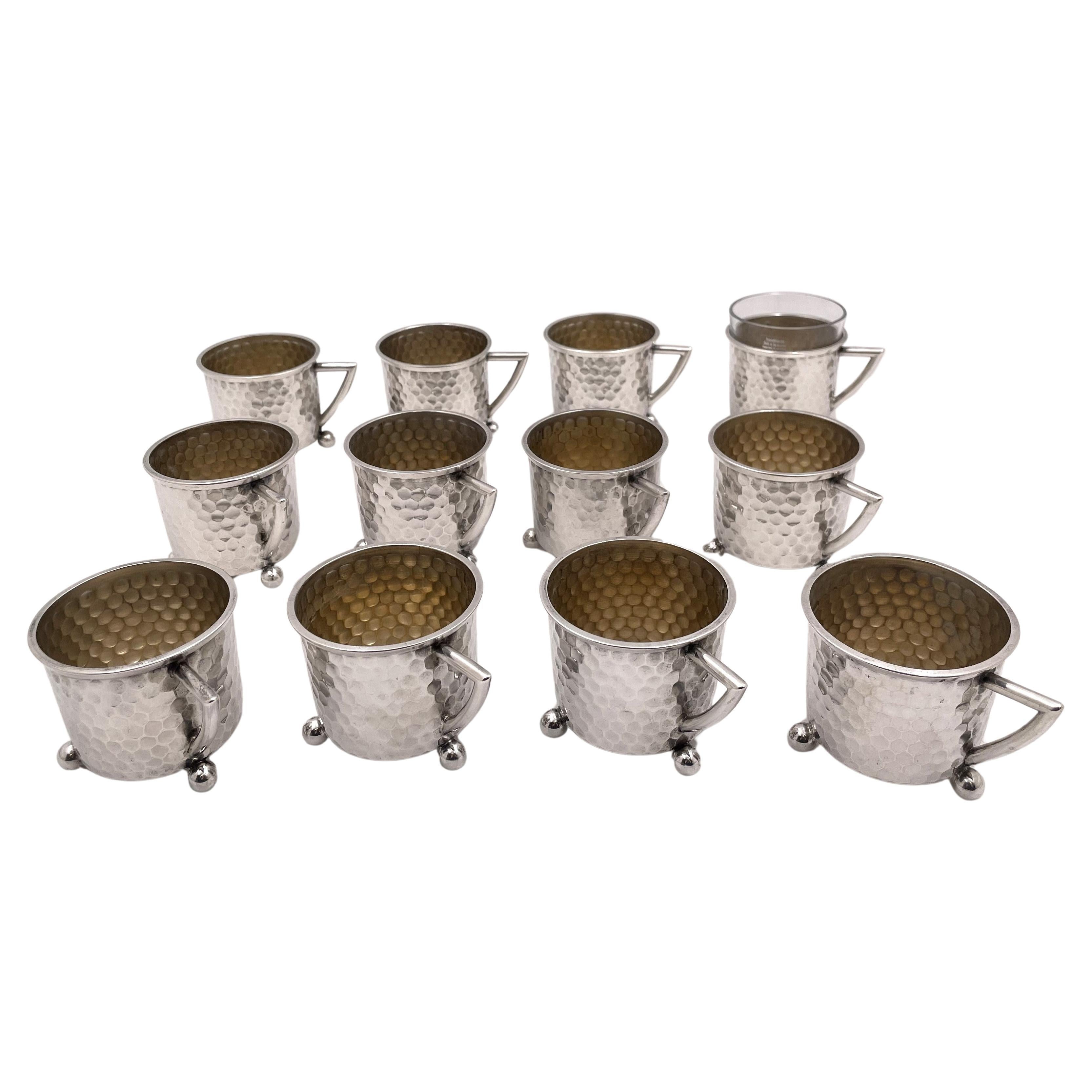 Friedländer Set of 12 German Hammered Silver Cups in Art Deco Style