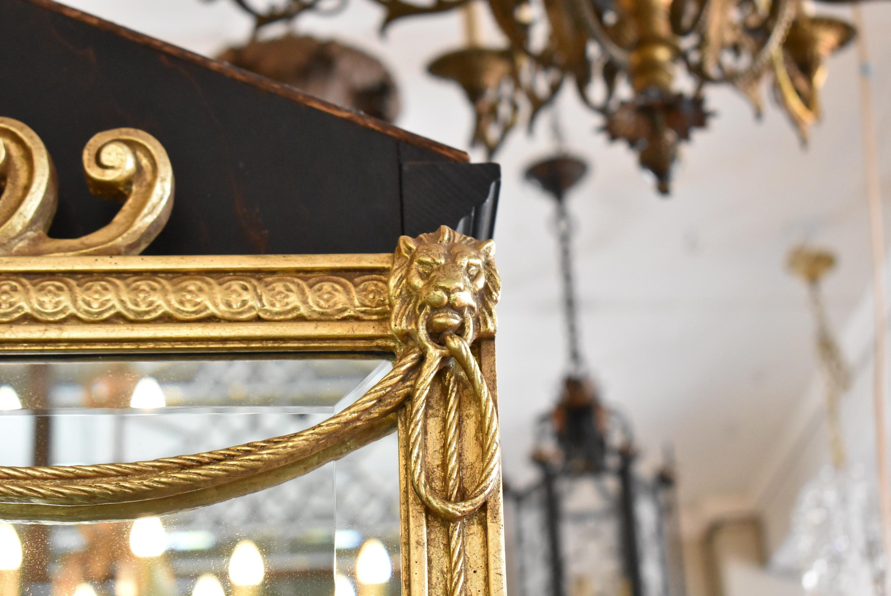 French Provincial Friedman Brothers Carved French Style Gilt Beveled Mirror Rope Swag Lions Head